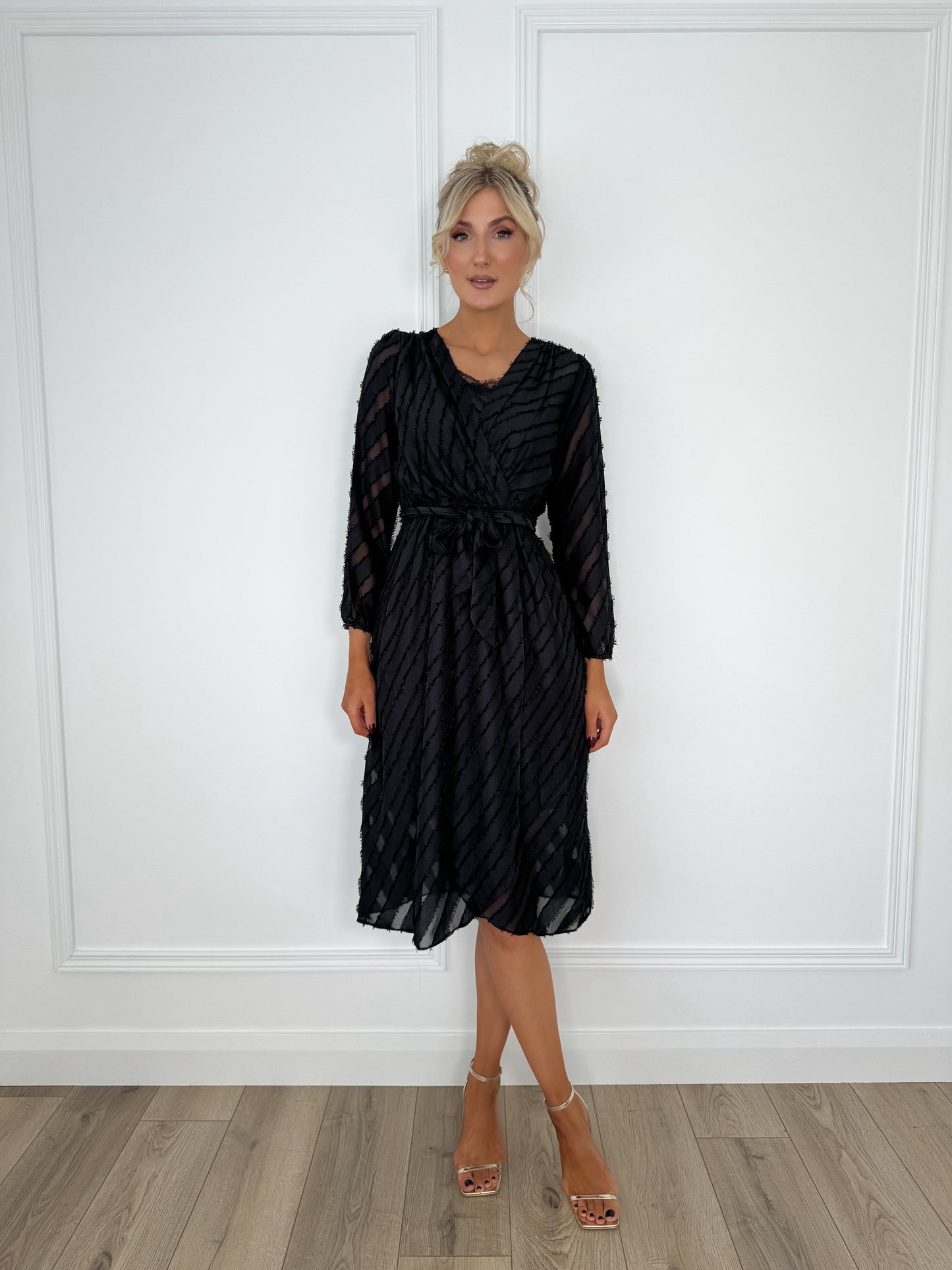 Helen Pattern Midi Dress - Black