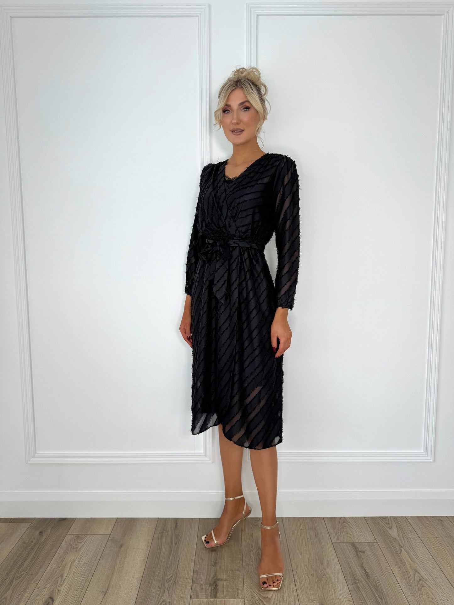 Helen Pattern Midi Dress - Black