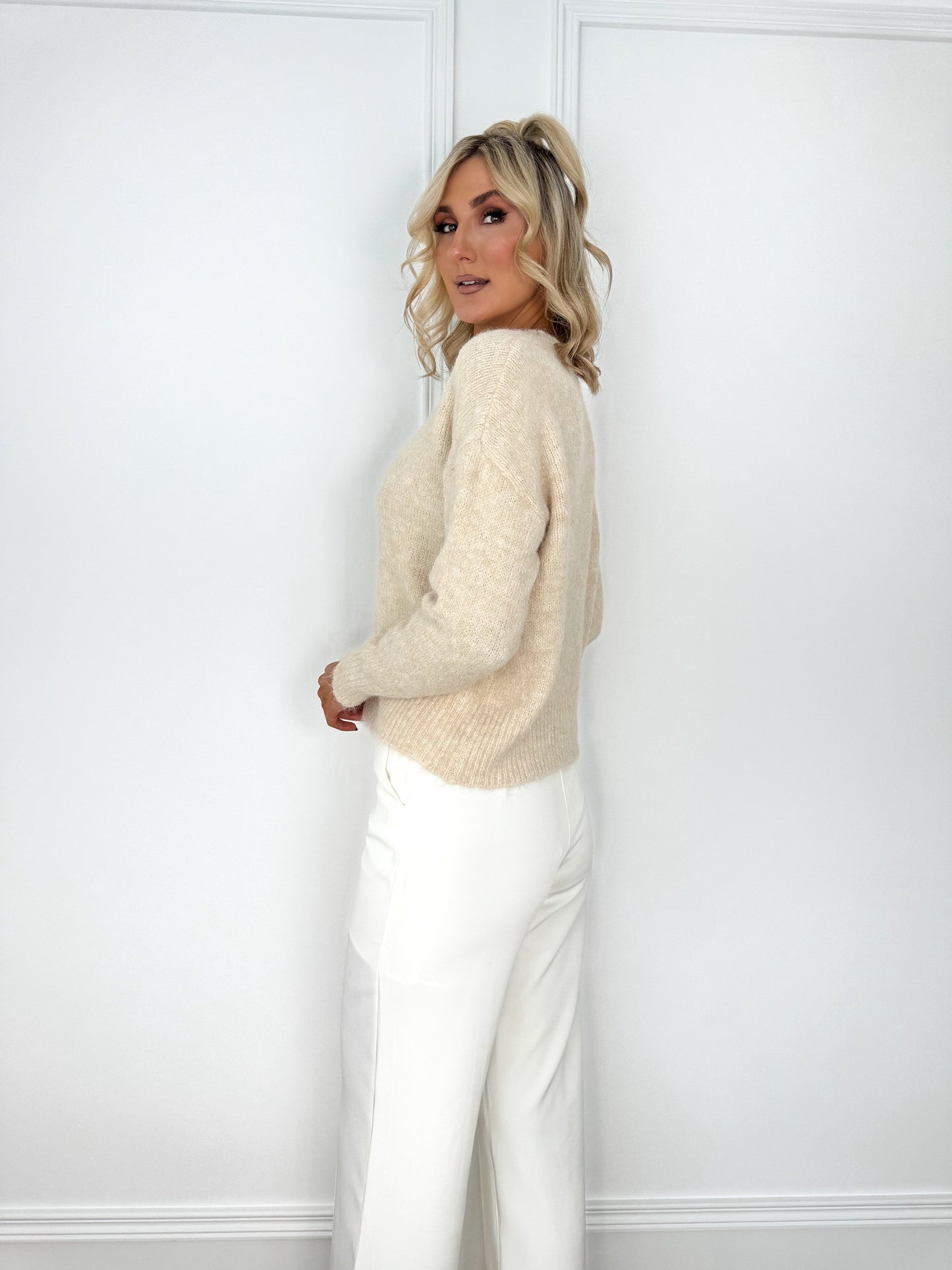 Sofia Beige Knit Jumper with Round Neck