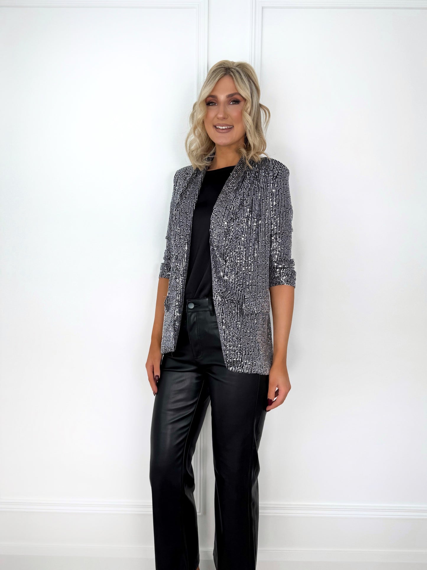 Nadia Sequin Blazer - Silver