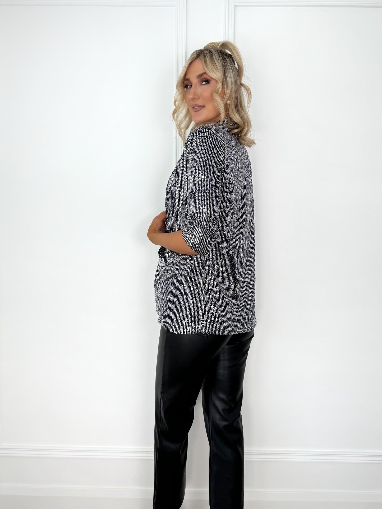 Nadia Sequin Blazer - Silver
