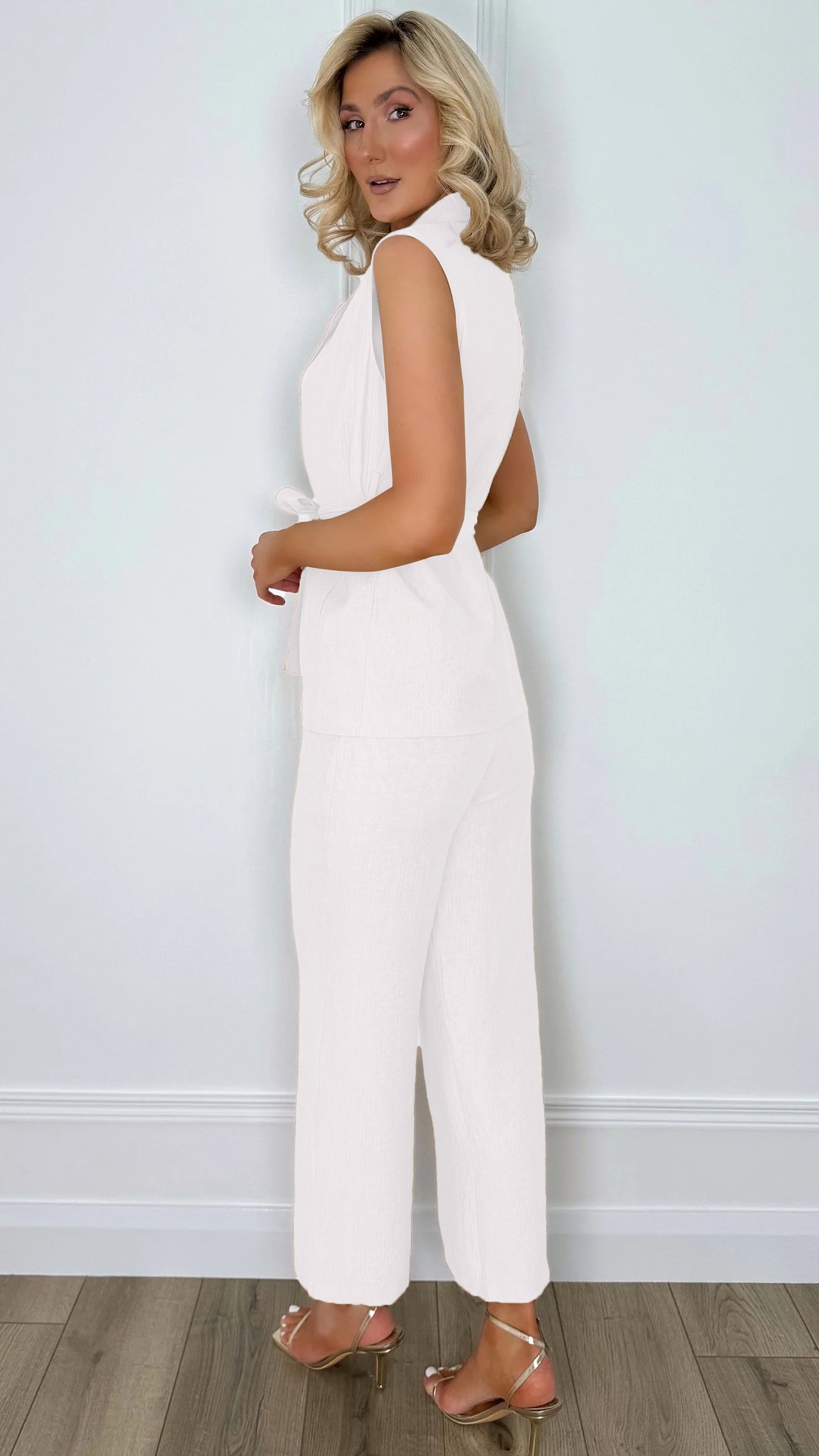 Ava Tailored Trousers with Pockets - White