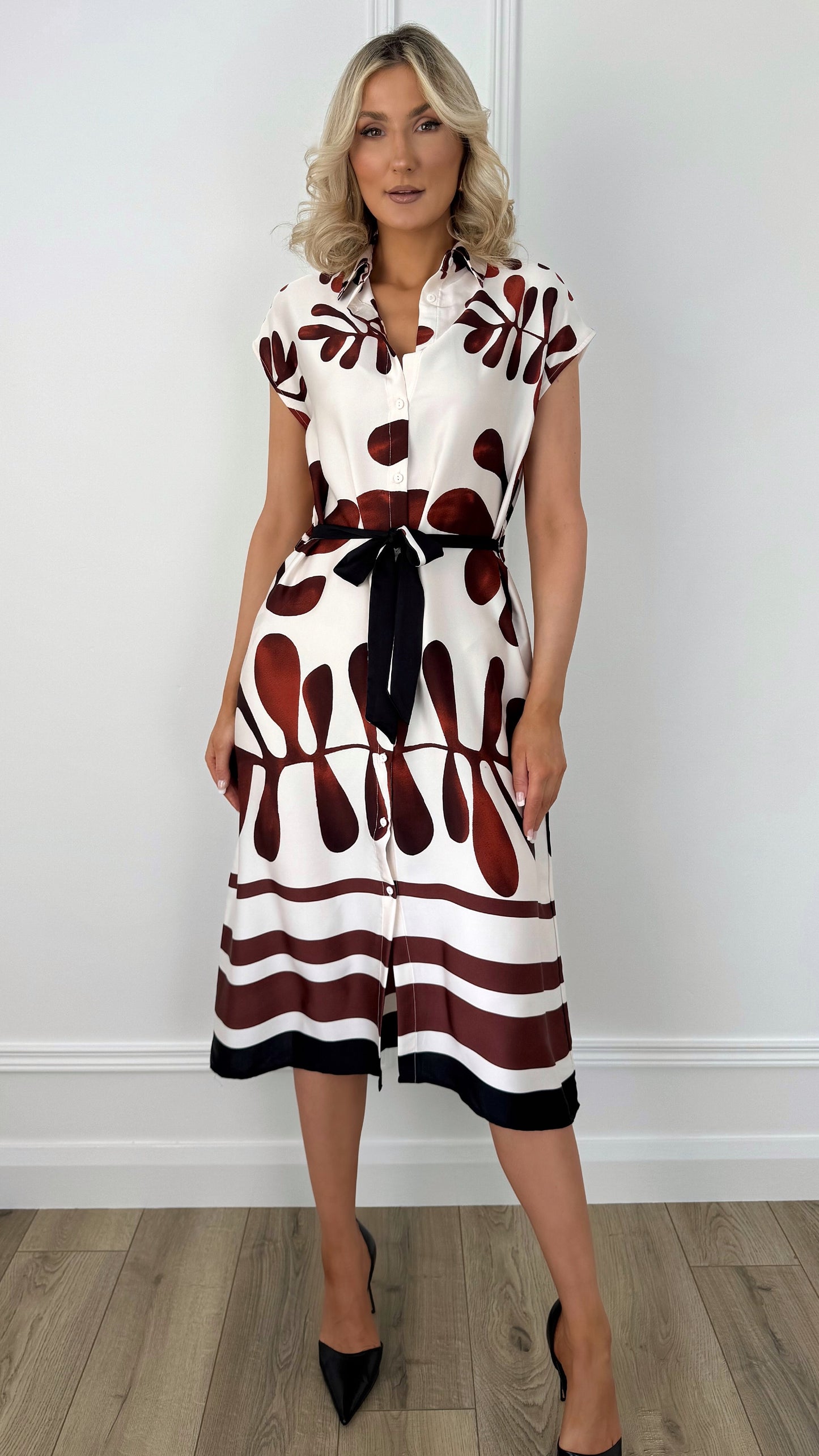 Bellaa Printed Shirt Dress with Belt