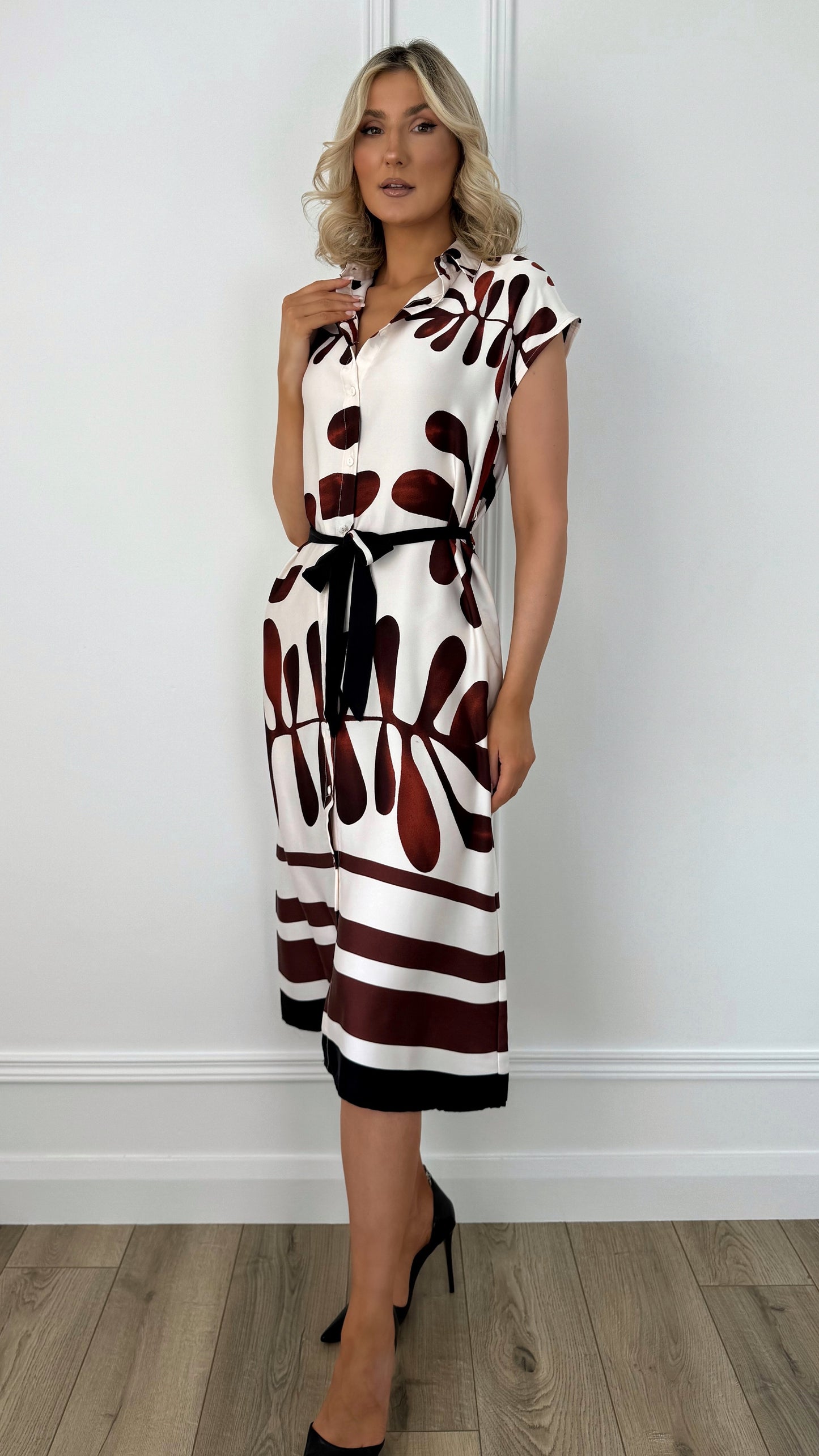 Bellaa Printed Shirt Dress with Belt