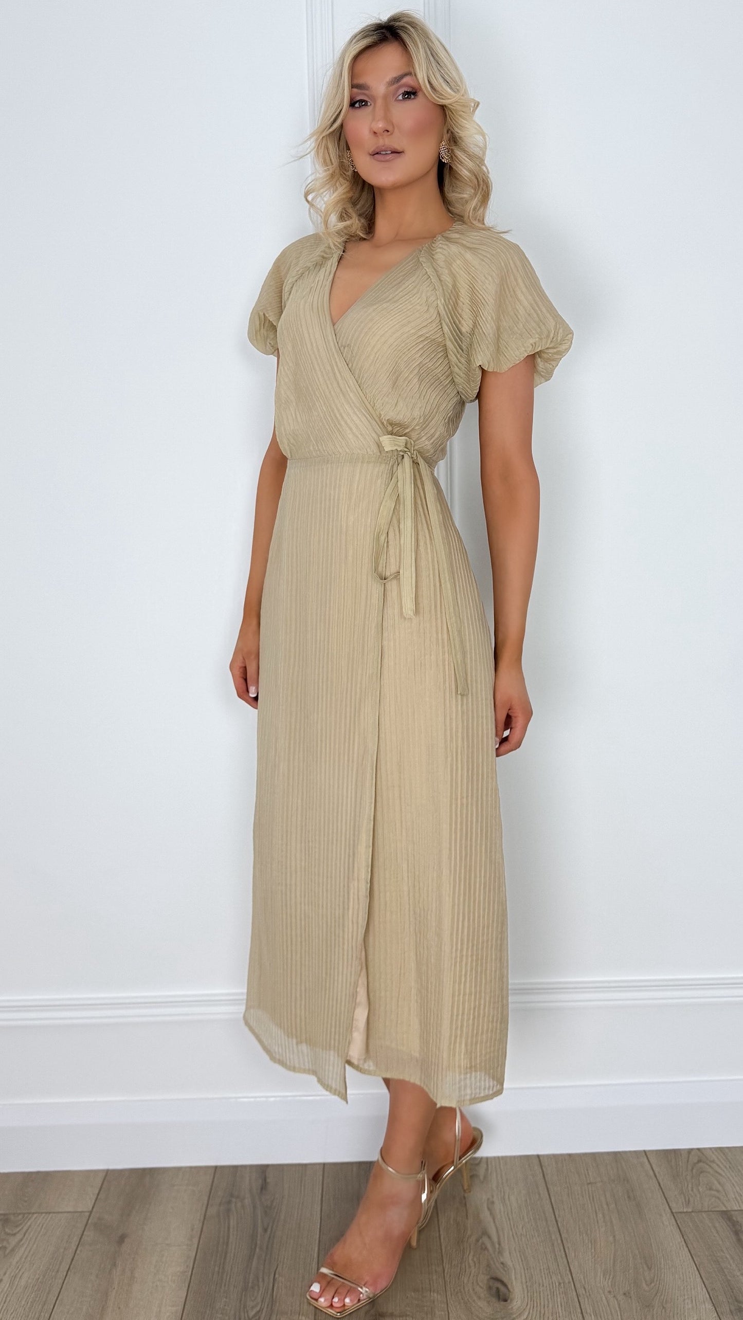 Dora Belted Wrap Dress - Taupe