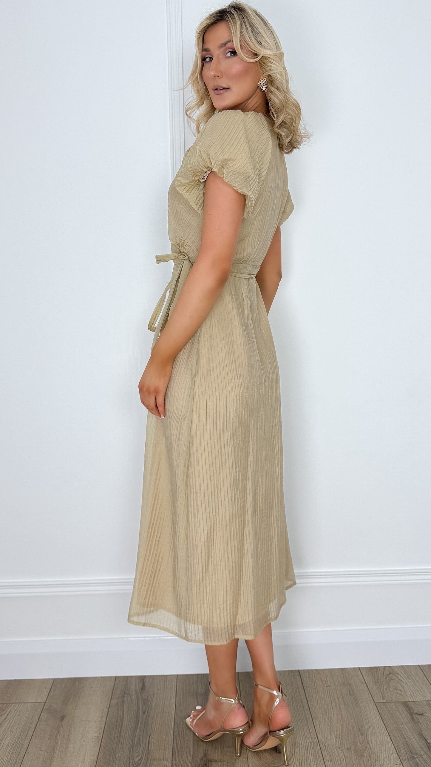 Dora Belted Wrap Dress - Taupe