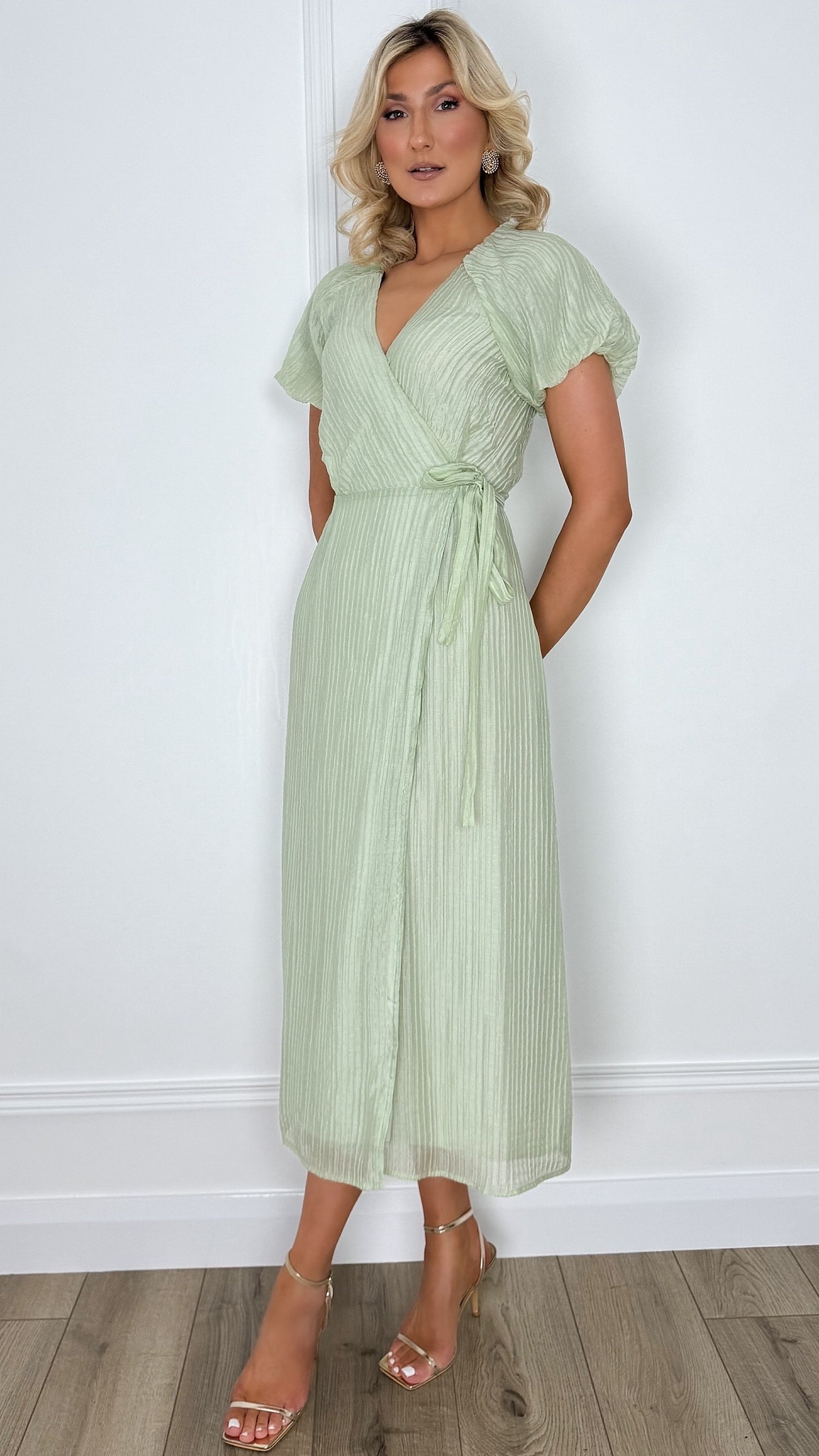 Dora Belted Wrap Dress - Green