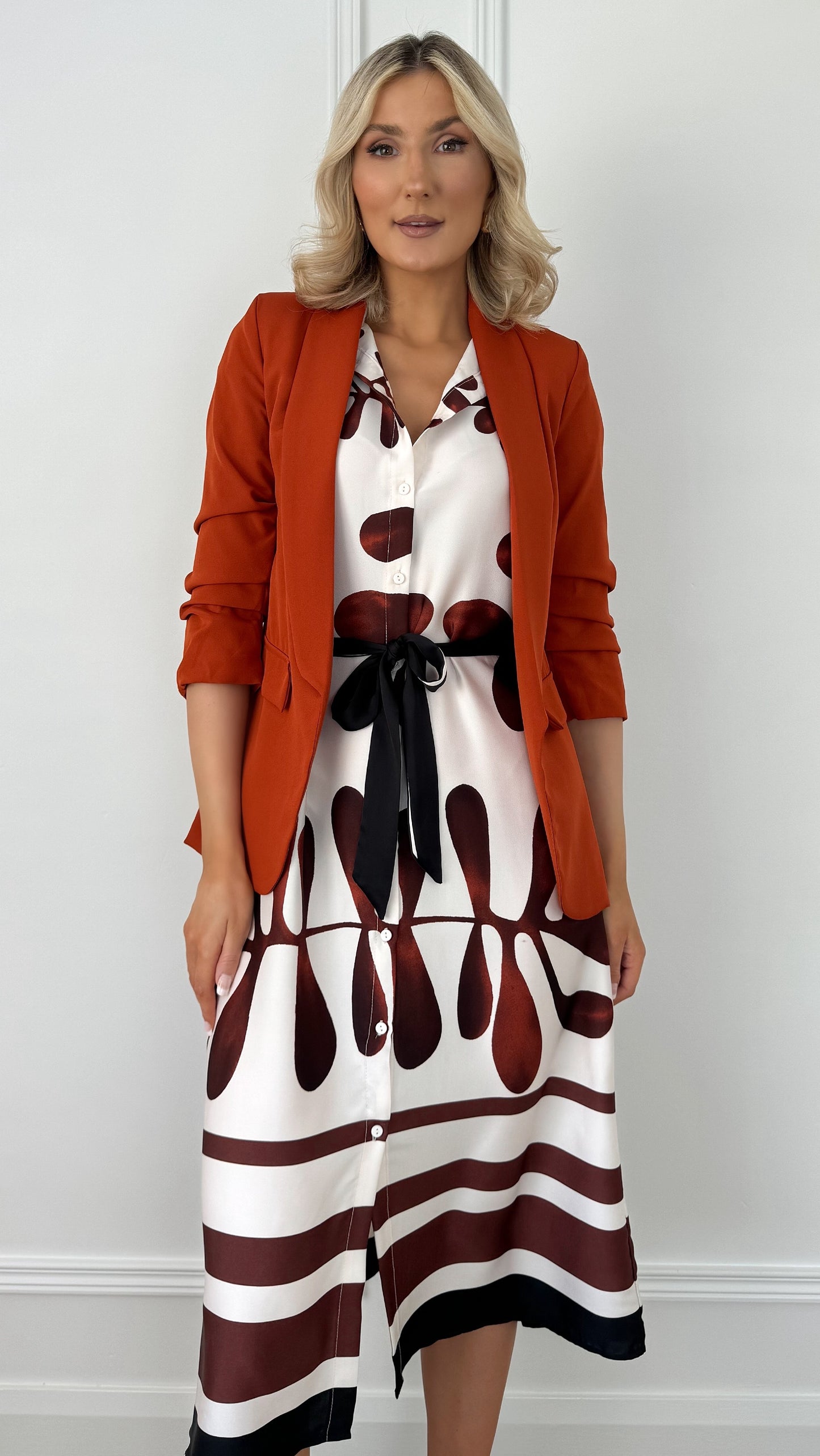 Jane Ruched Sleeve Blazer - Rust