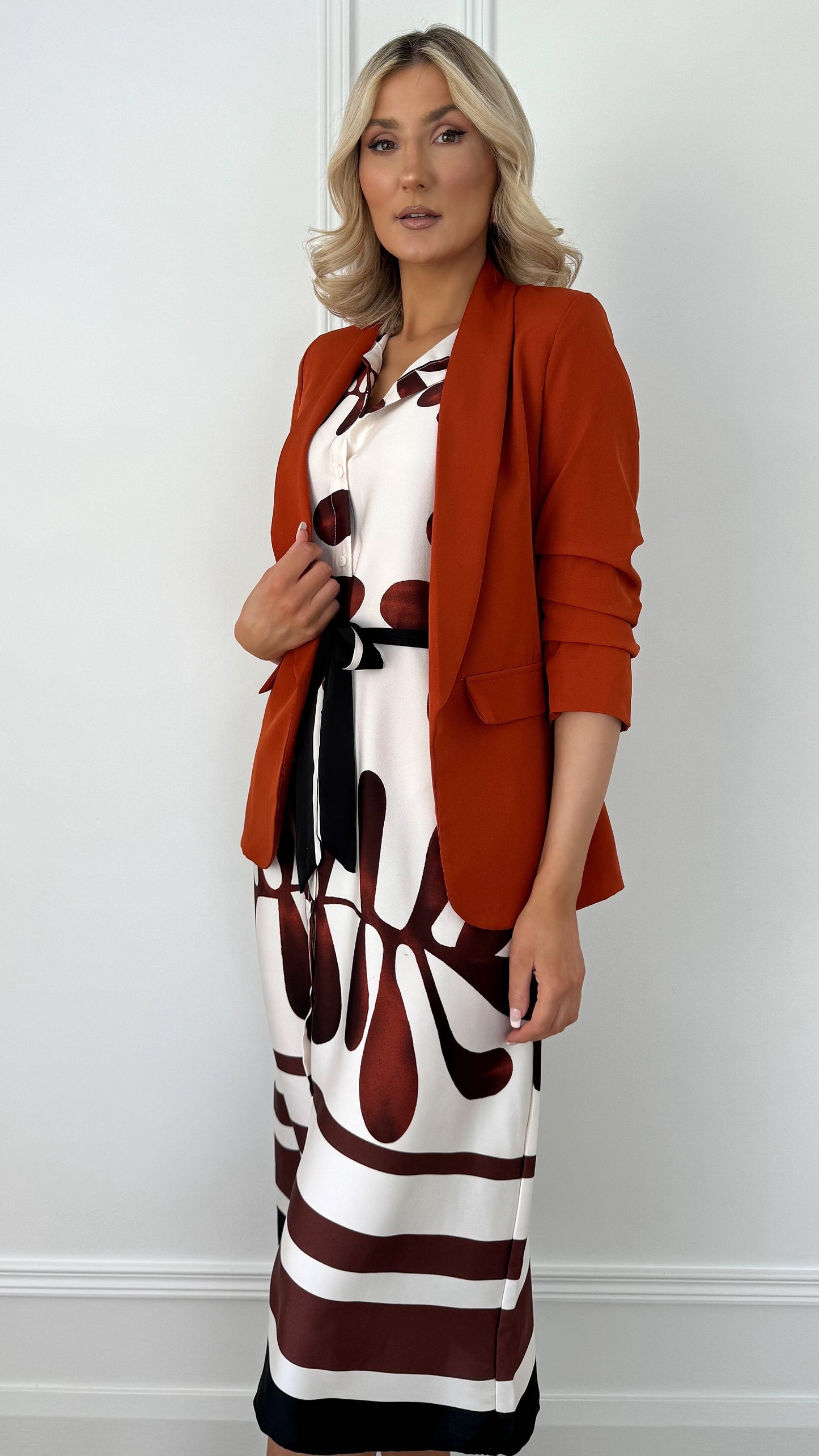 Jane Ruched Sleeve Blazer - Rust