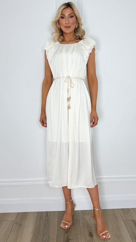 Sheila Rope Belt Midi Dress - White