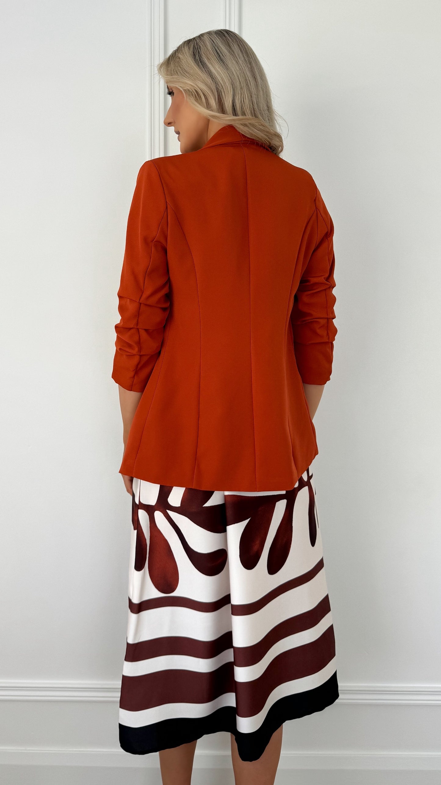 Jane Ruched Sleeve Blazer - Rust