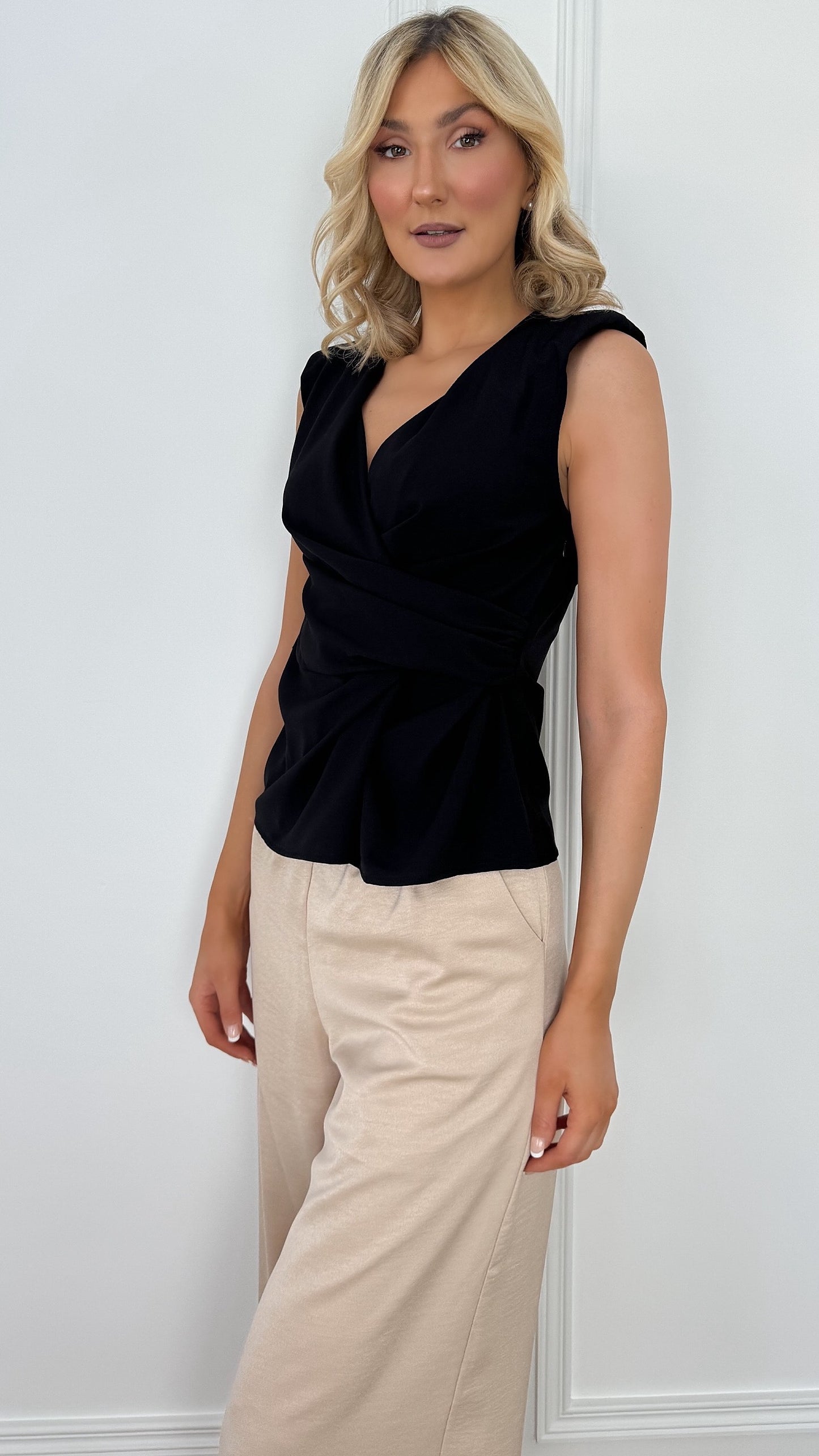 Bia Front Drape Printed Top - Black