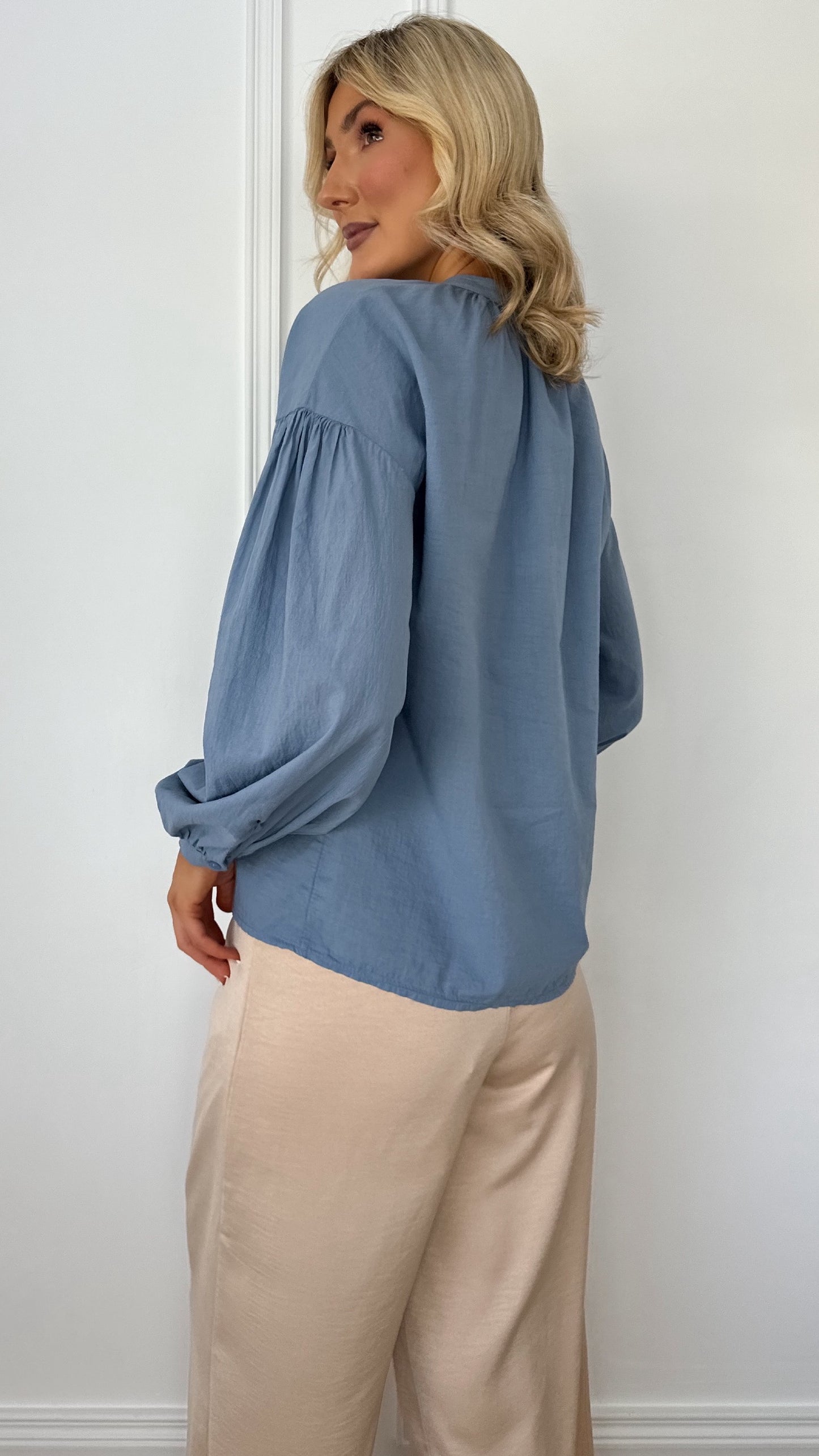 Vivi Shirt with Balloon Sleeves - Old Blue