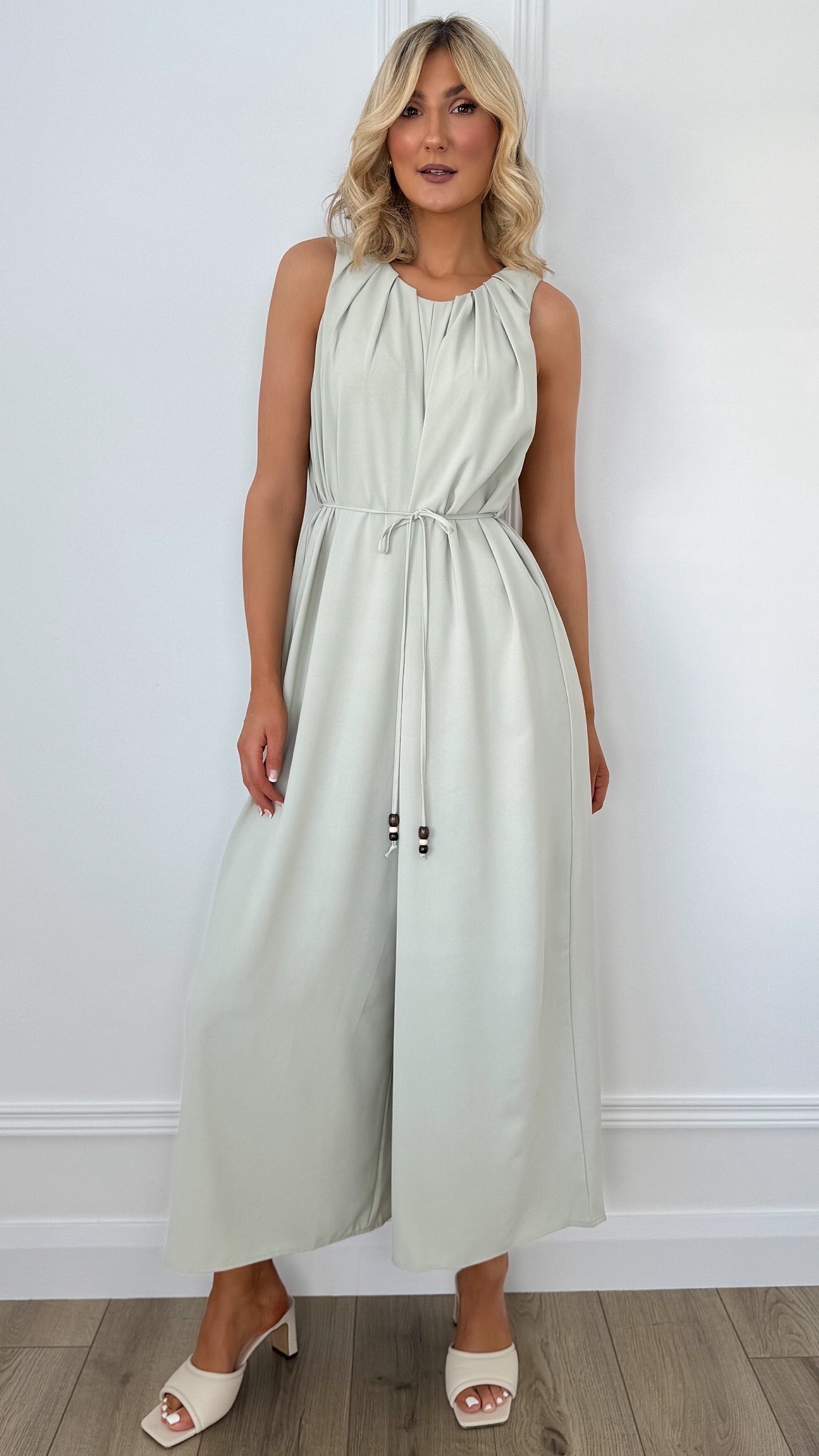 Bella Belted Jumpsuit - Sage Green