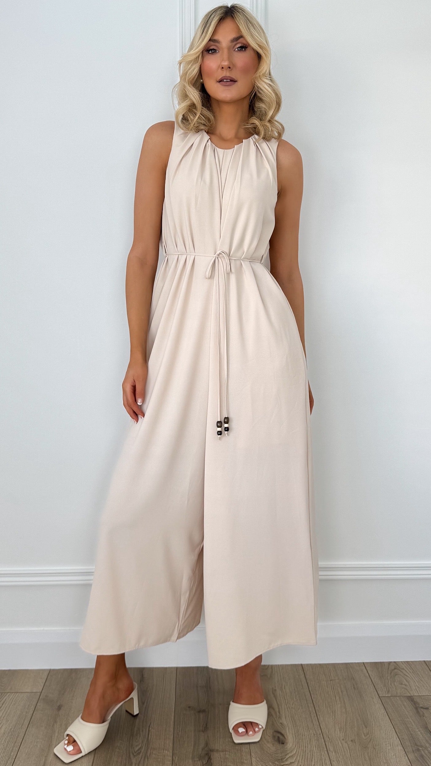Bella Belted Jumpsuit - Beige
