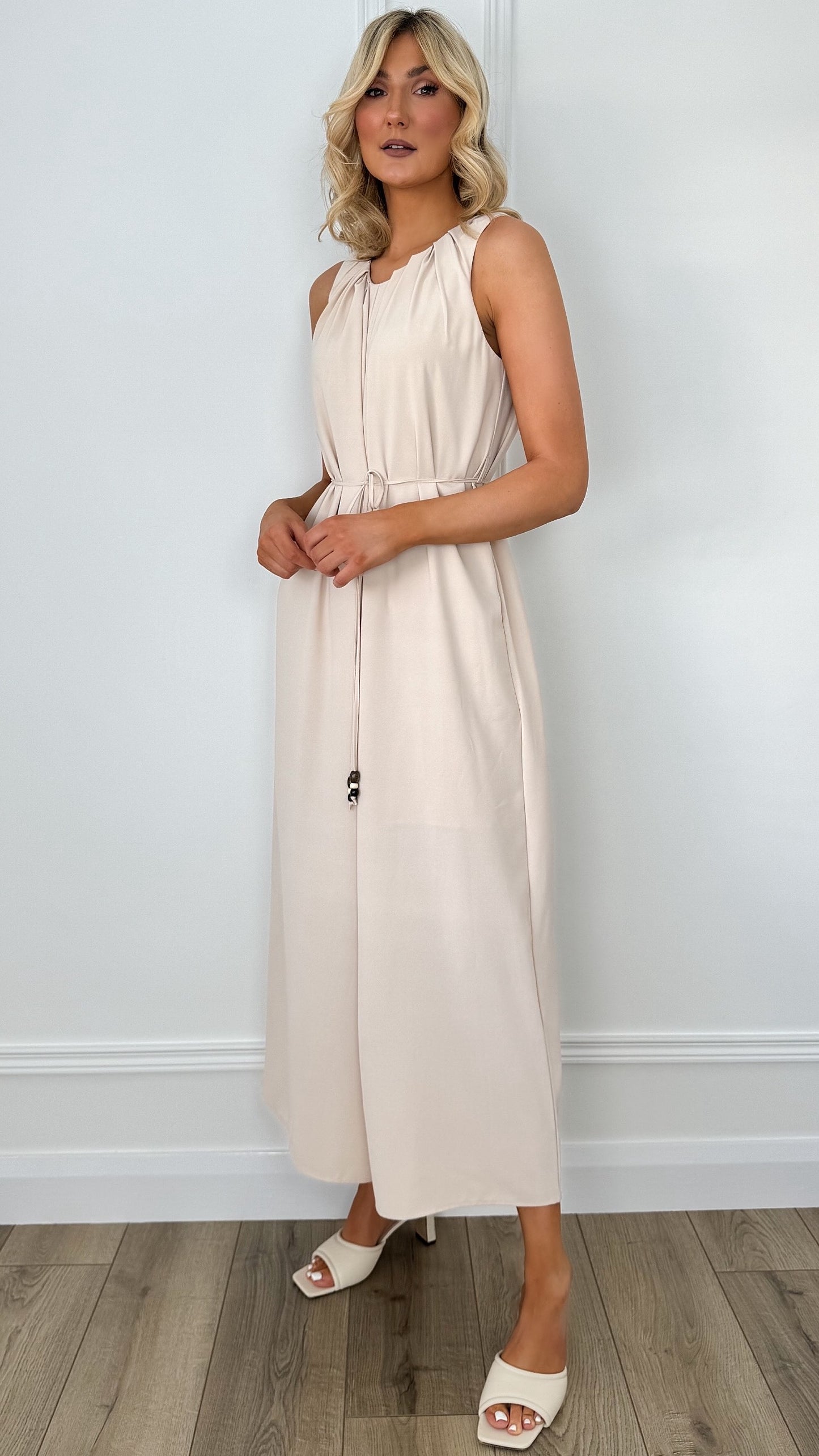 Bella Belted Jumpsuit - Beige