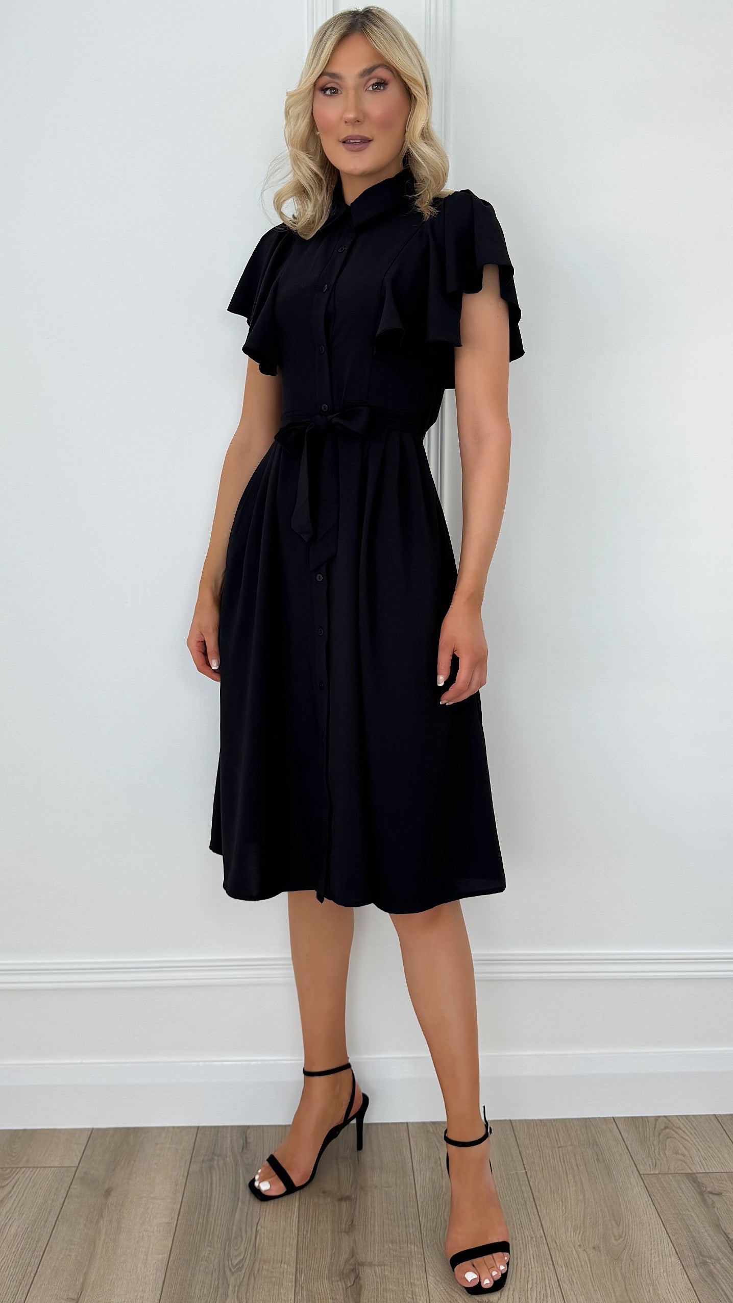 black ruffle shirt dress Black Ruffled Shirt Dress