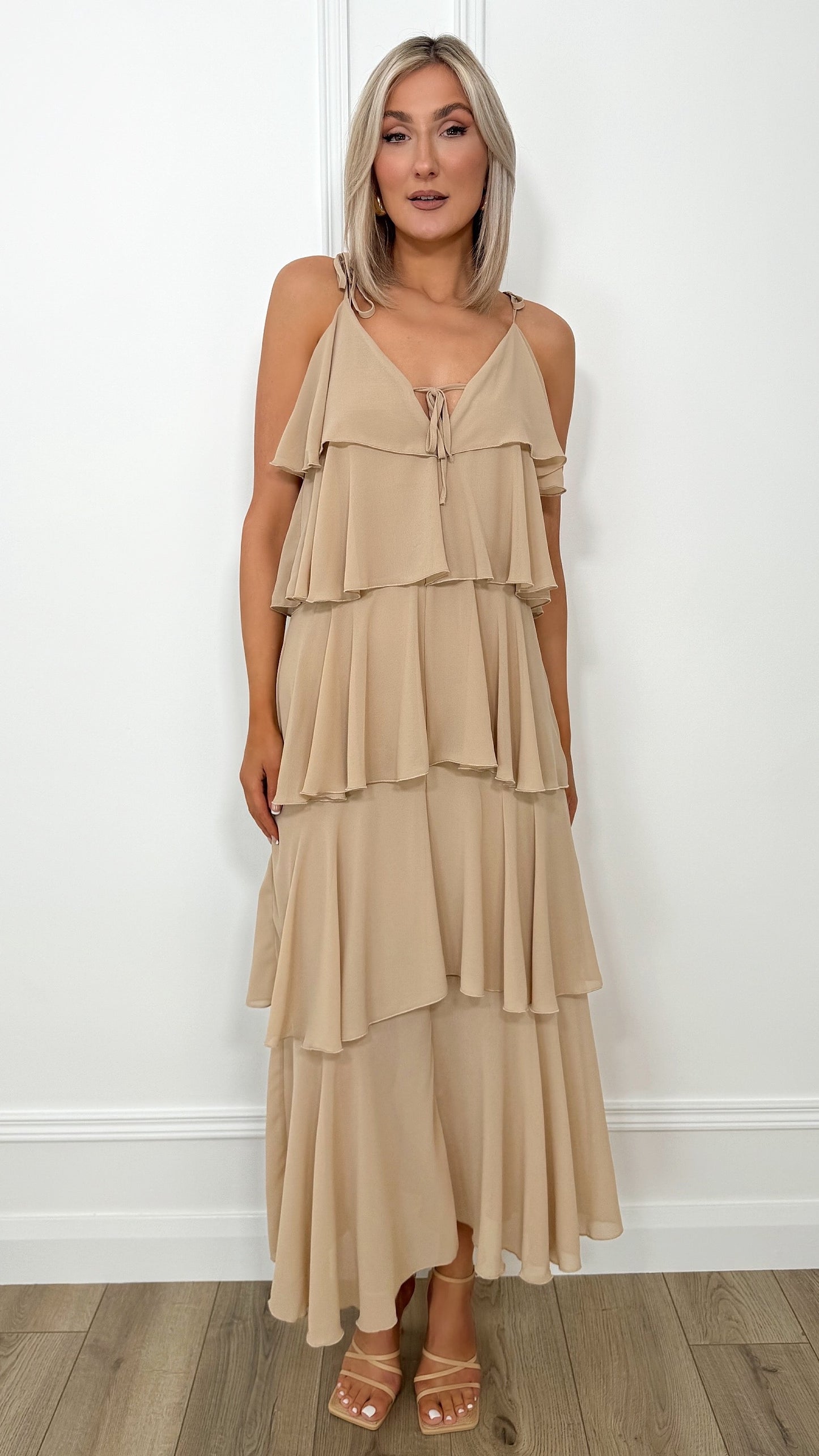 Rita Multi Layered Ruffle Dress - Taupe