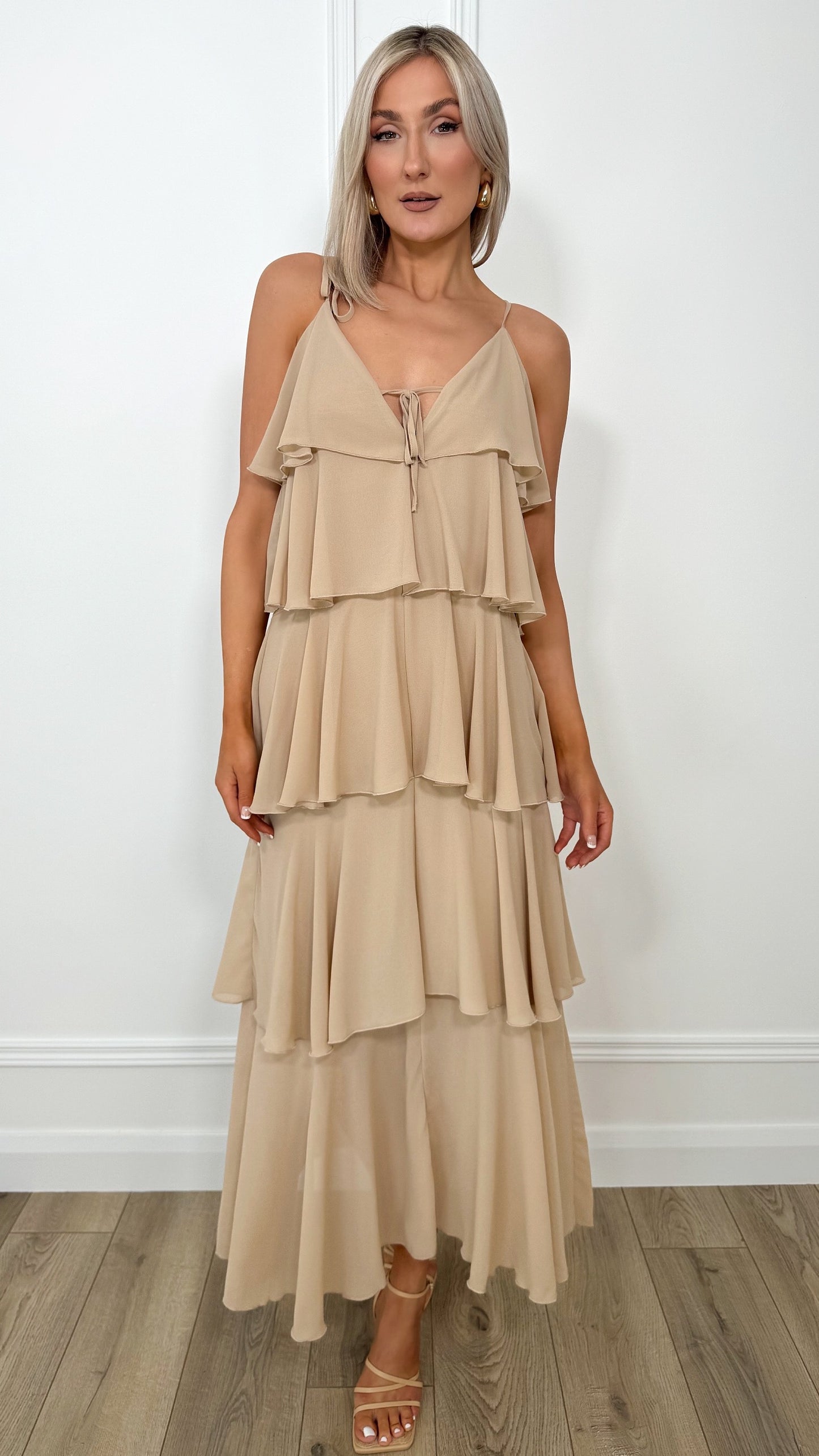 Rita Multi Layered Ruffle Dress - Taupe