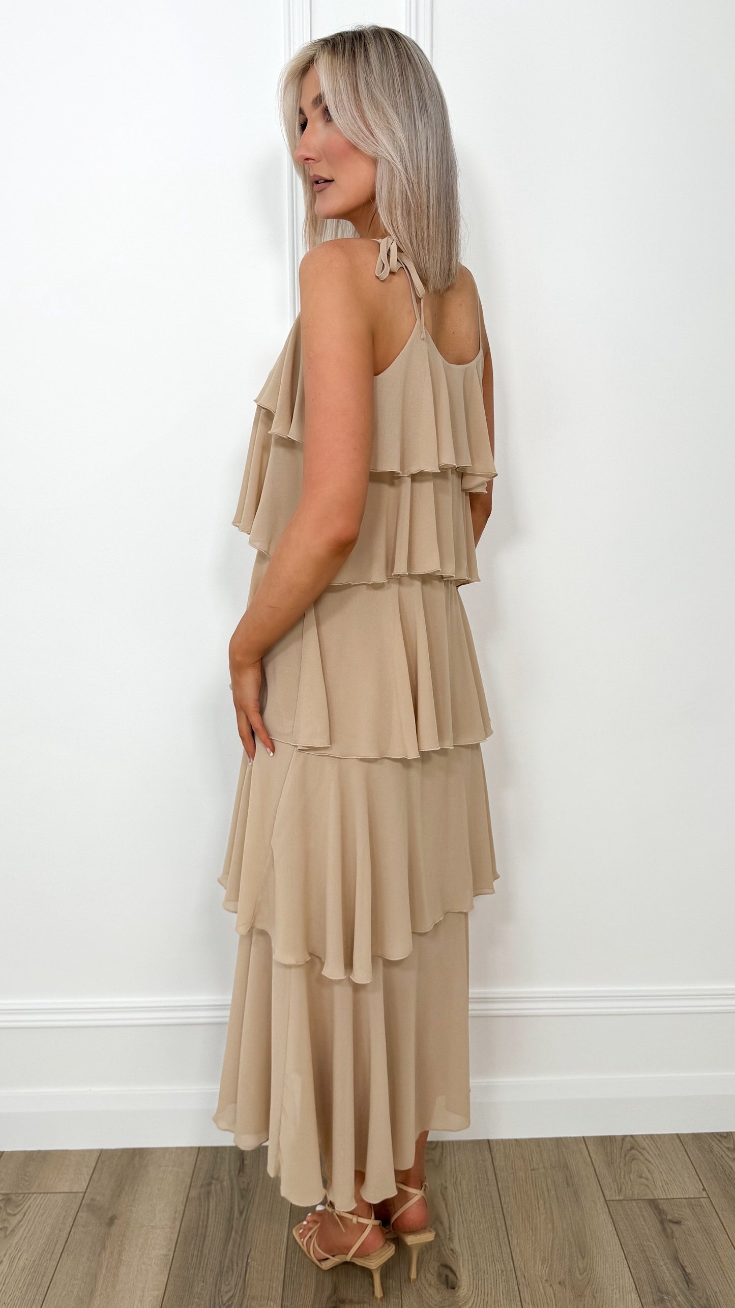 Rita Multi Layered Ruffle Dress - Taupe