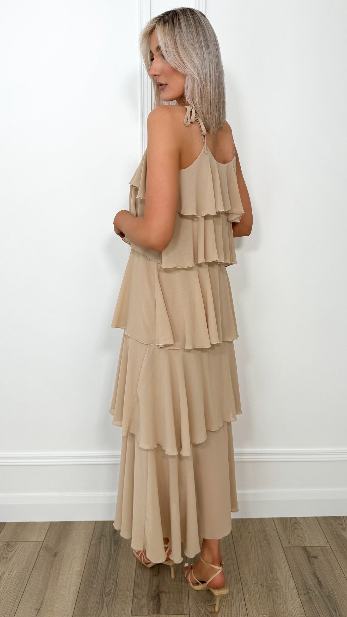 Rita Multi Layered Ruffle Dress - Taupe