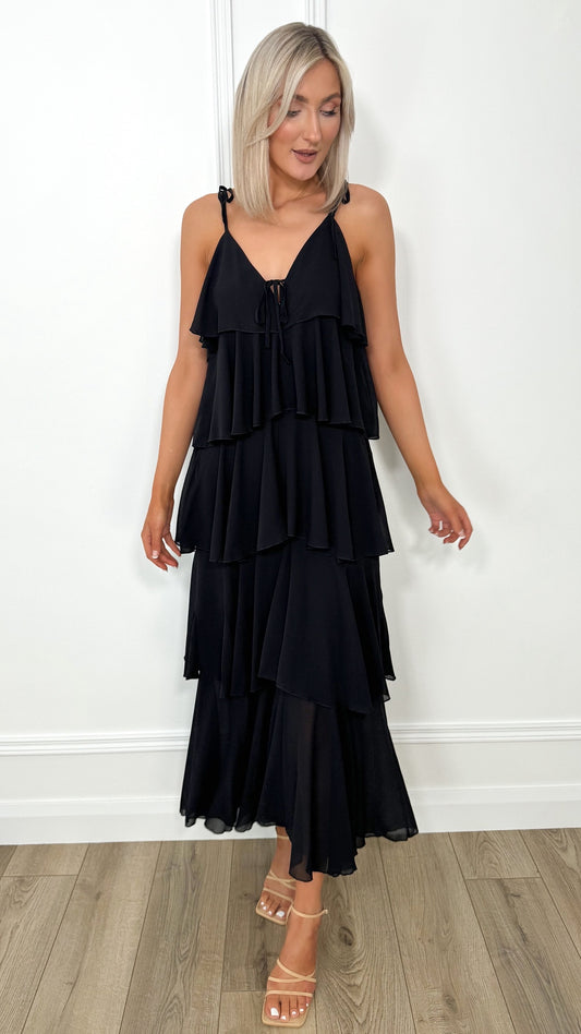 Rita Multi Layered Ruffle Dress - Black