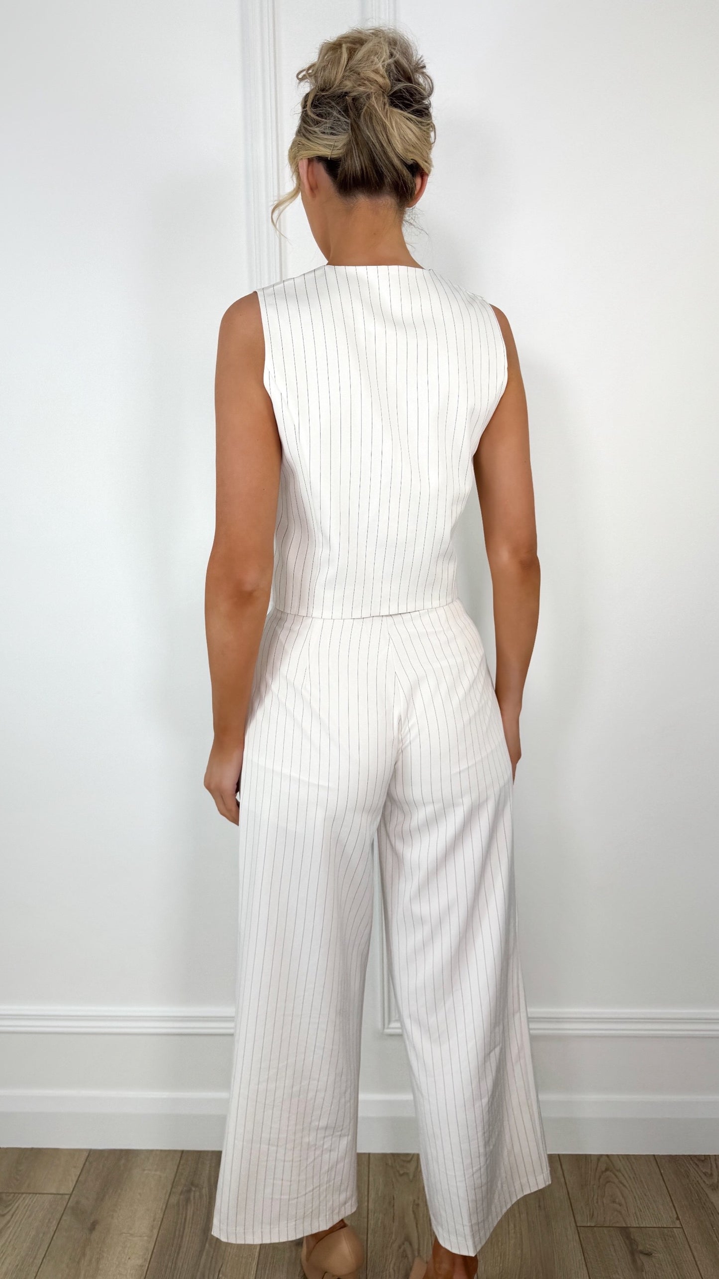Double Waistband Detail Tailored Stripped Trousers