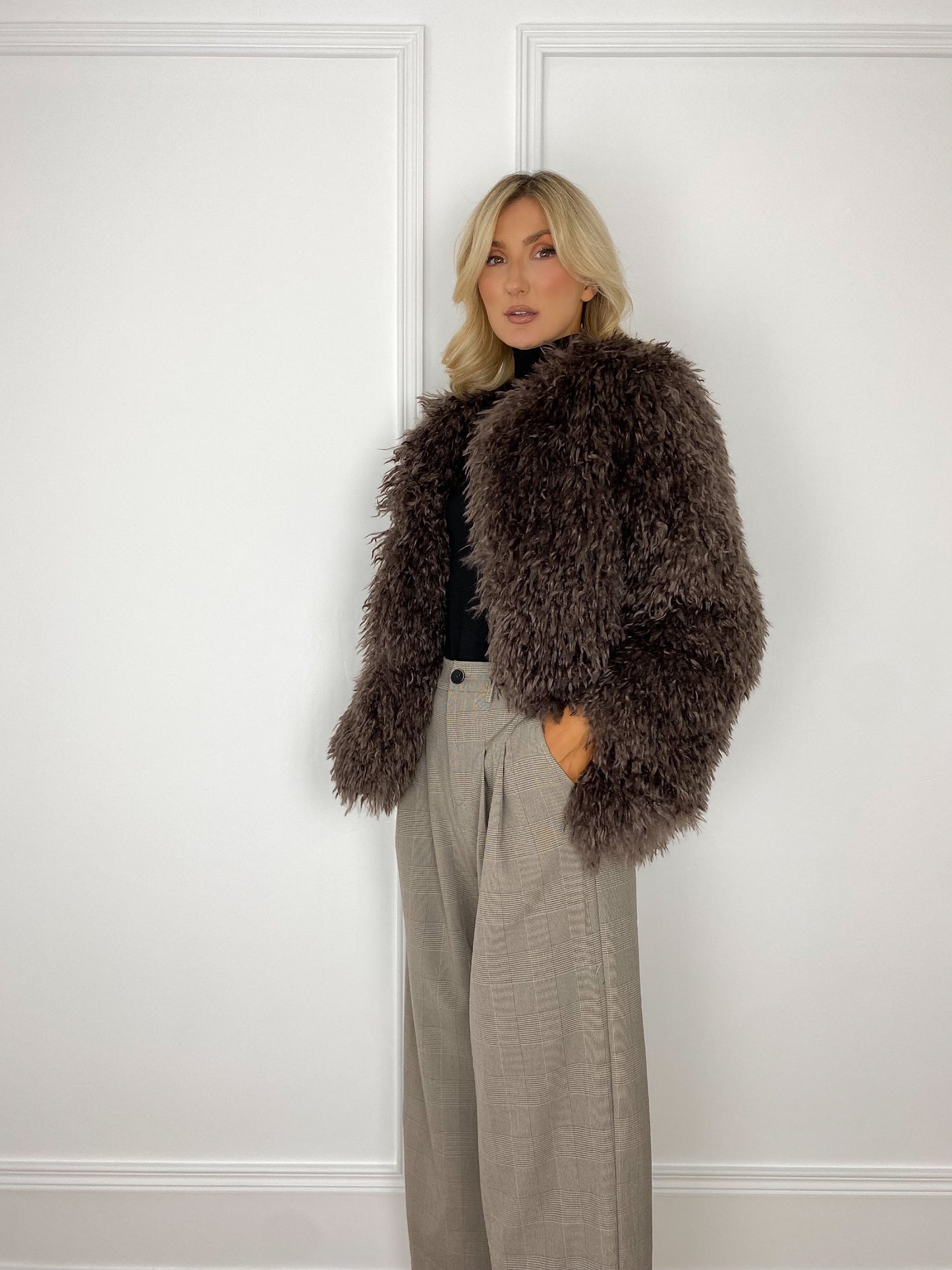 Mag Faux Fur Buttoned Jacket - Brown