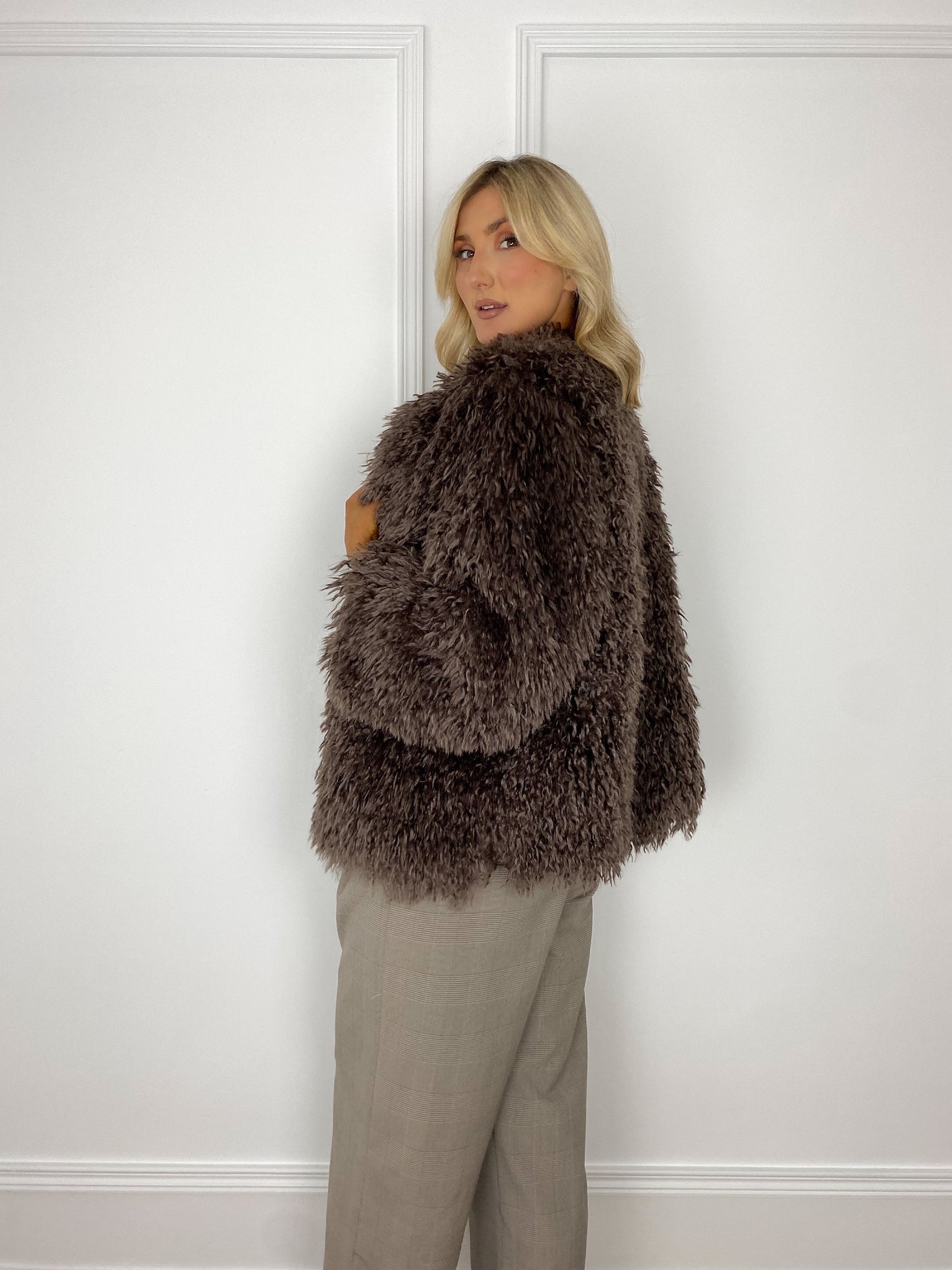 Mag Faux Fur Buttoned Jacket - Brown