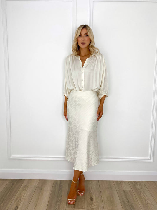 Lola Pattern Midi Skirt - Beige