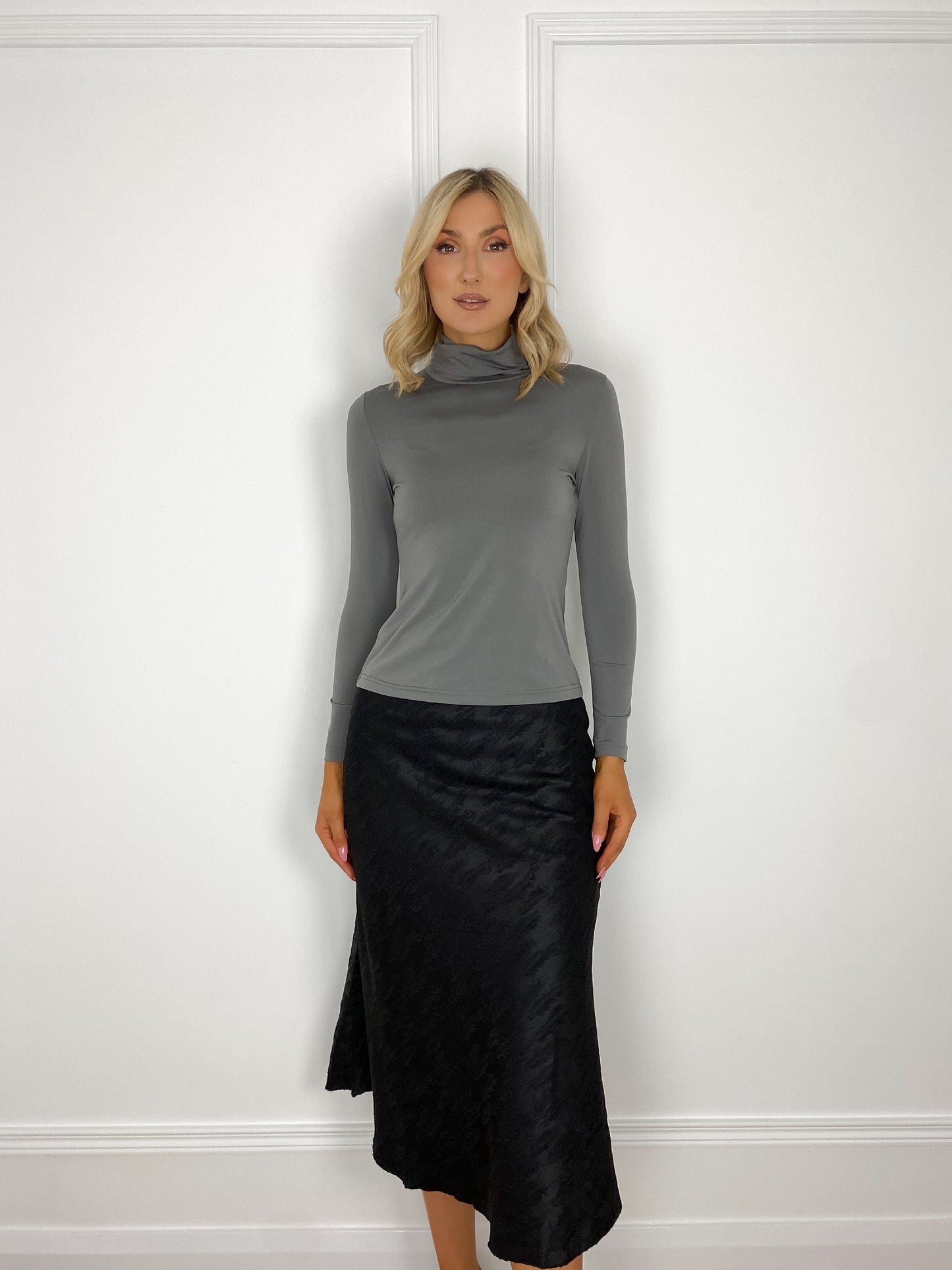 Silvia Polo Neck Top - Grey