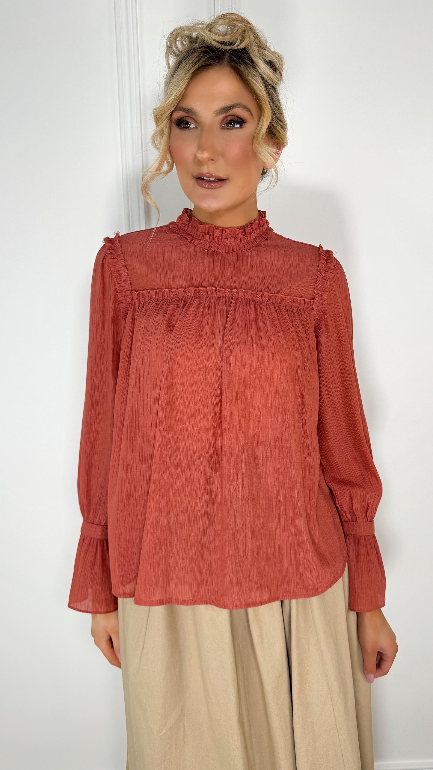 Martha High Neck Long Sleeve Top