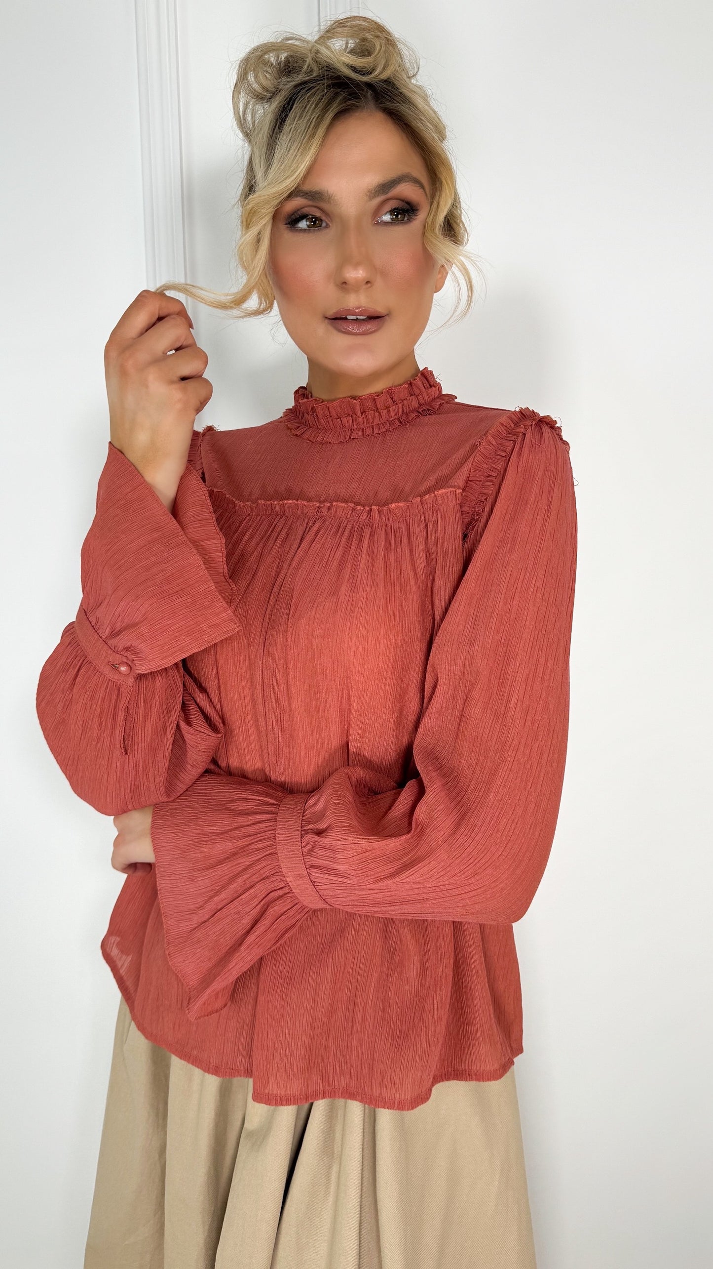 Martha High Neck Long Sleeve Top