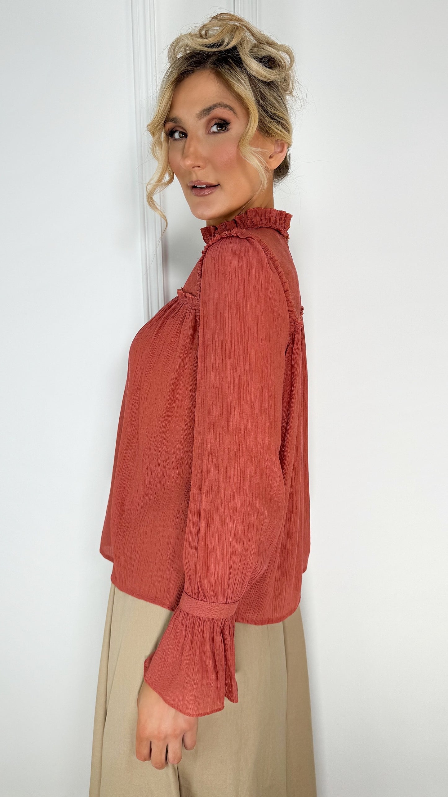 Martha High Neck Long Sleeve Top