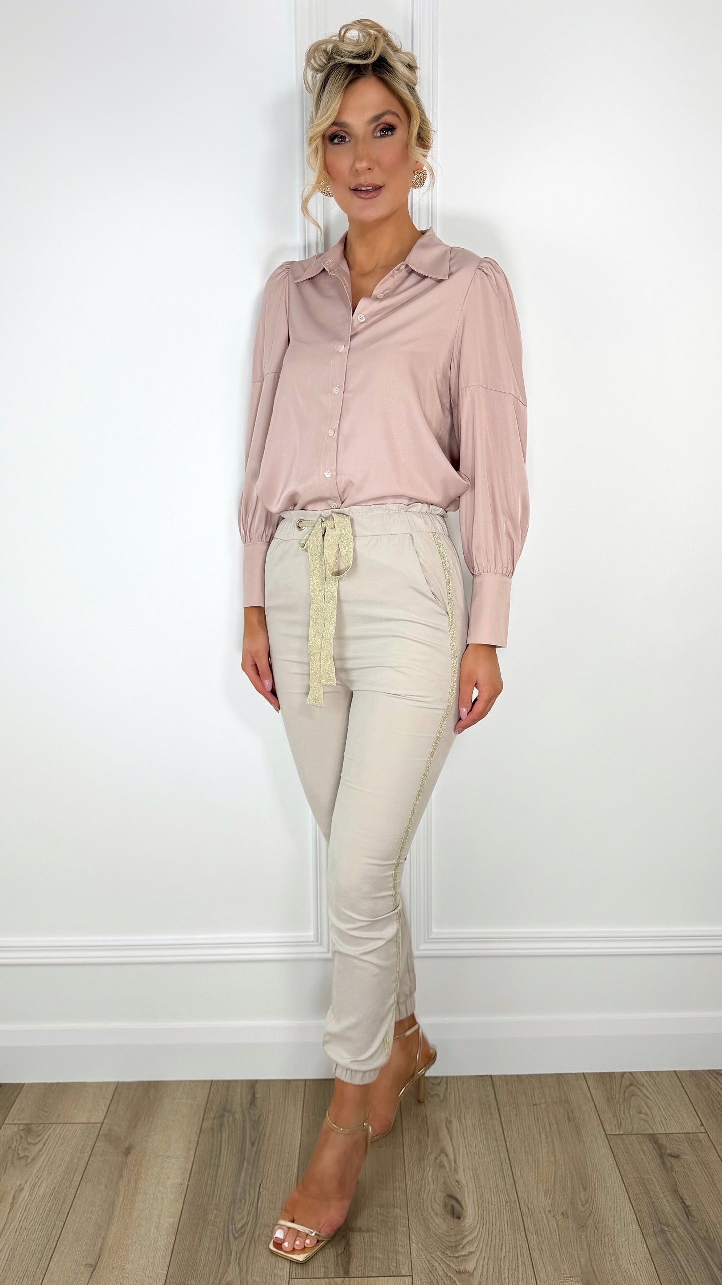 Beige Trousers with Gold Side Detail