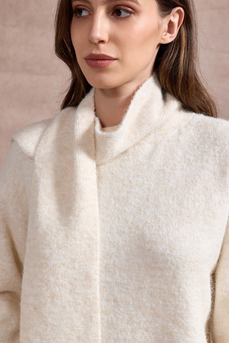 Sharon Knitted Scarf Jumper - Beige