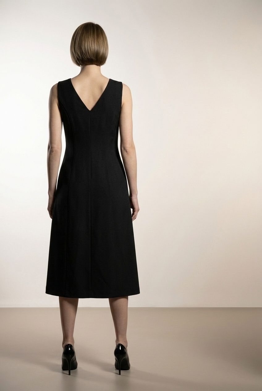Buttoned Midi Dress with Belt - Black