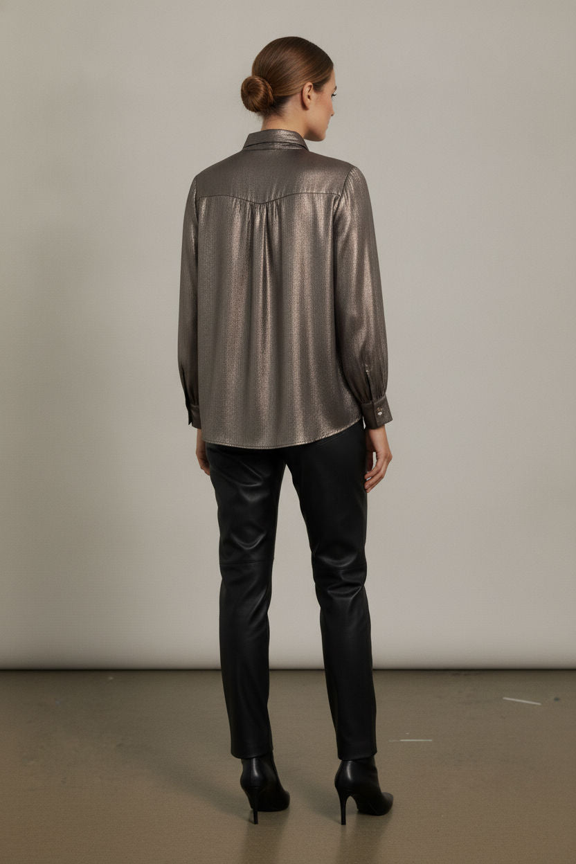 Lorna Bowknot Metallic Shirt - Bronze