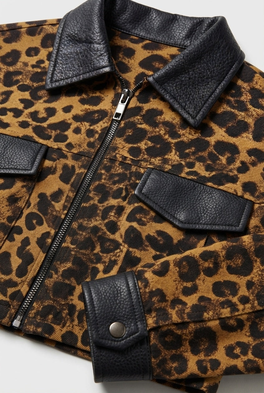 Bridget Bomber Jacket with Animal Print and Faux Leather Details