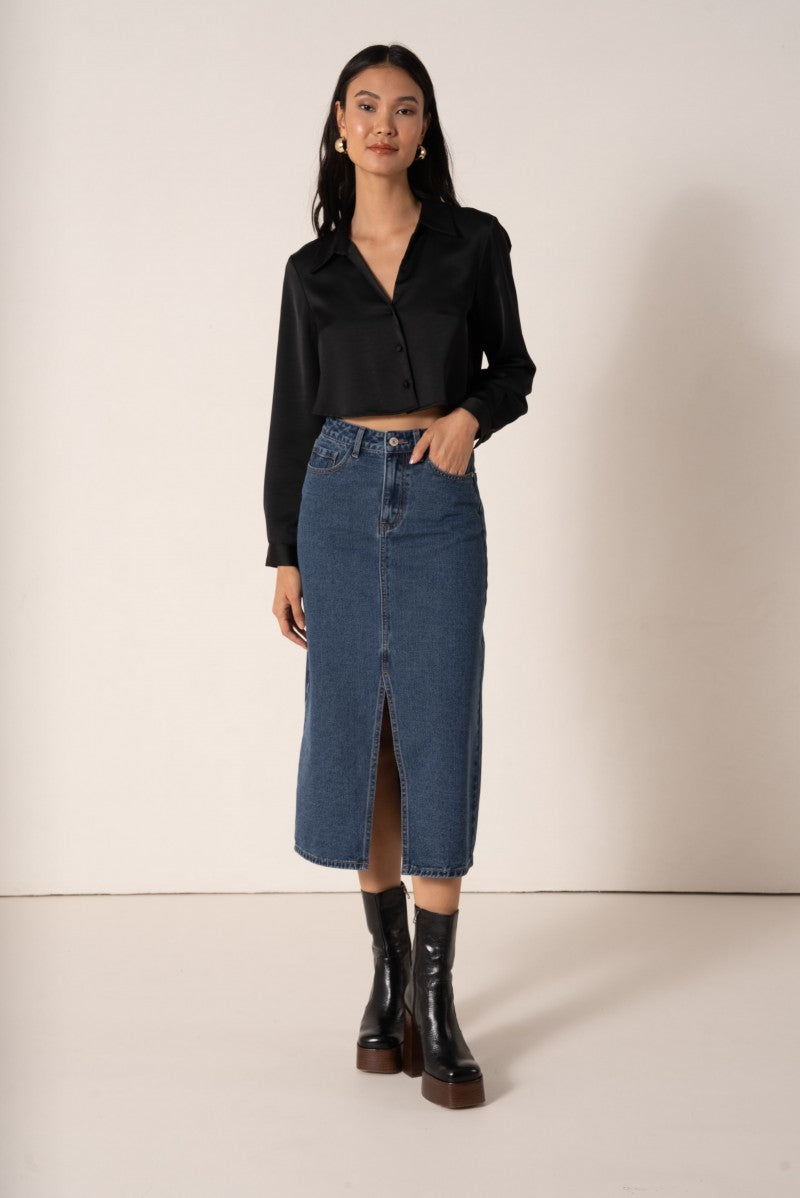 Shanael Button Skirt - Dark Denim