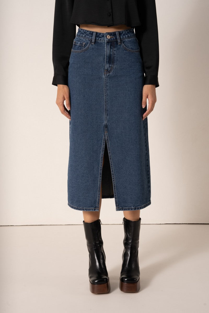 Shanael Button Skirt - Dark Denim