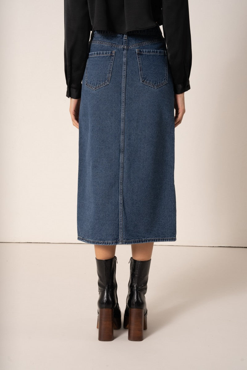 Shanael Button Skirt - Dark Denim