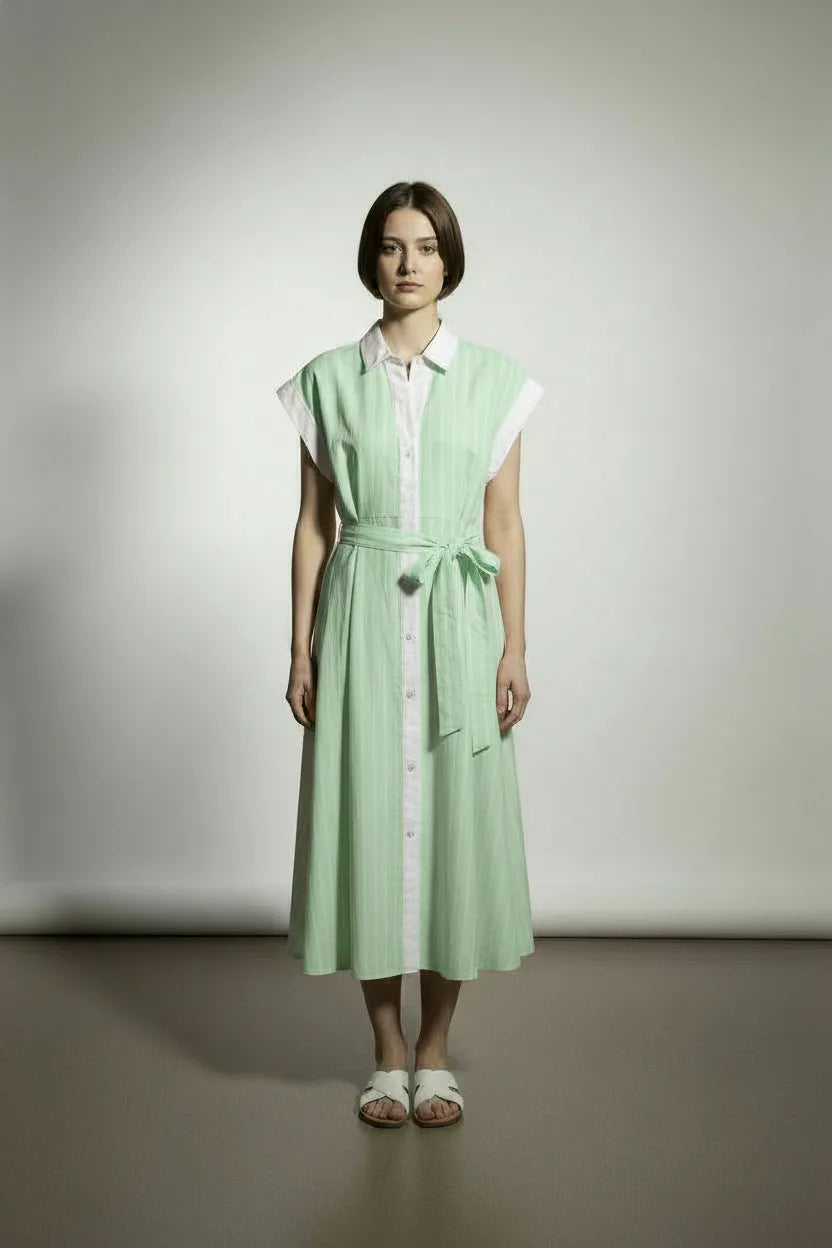 Cynthia Linen Striped Shirt Dress