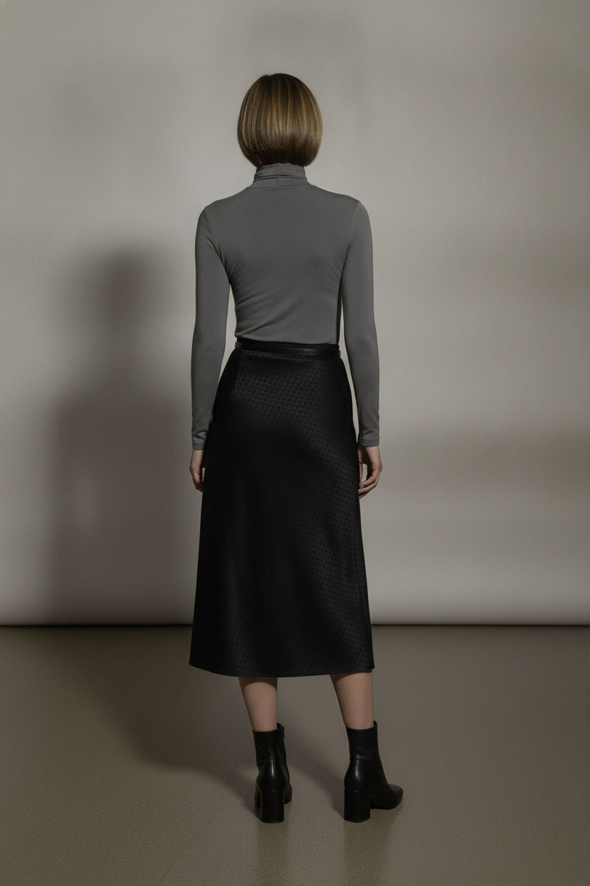 Lola Pattern Midi Skirt - Black