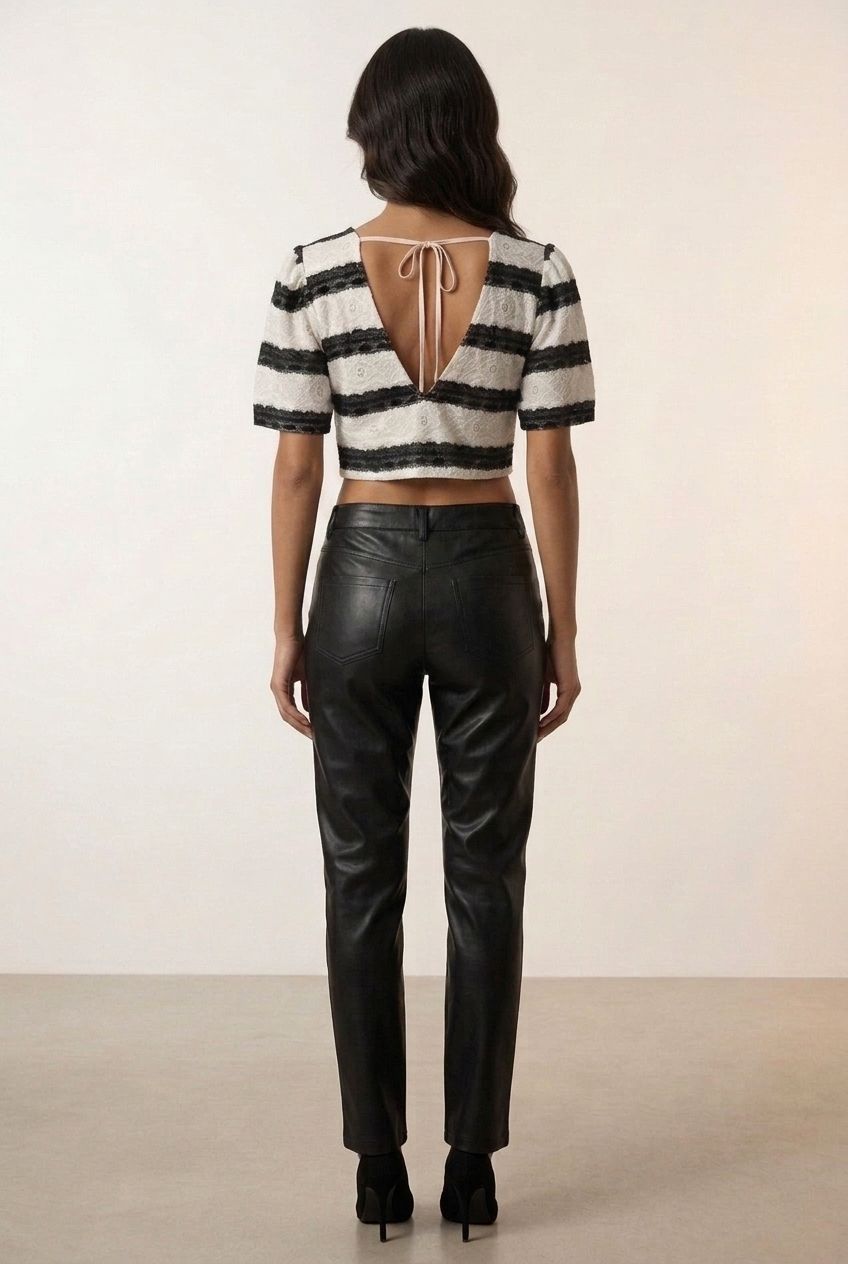Lola Striped Crop Top - Black