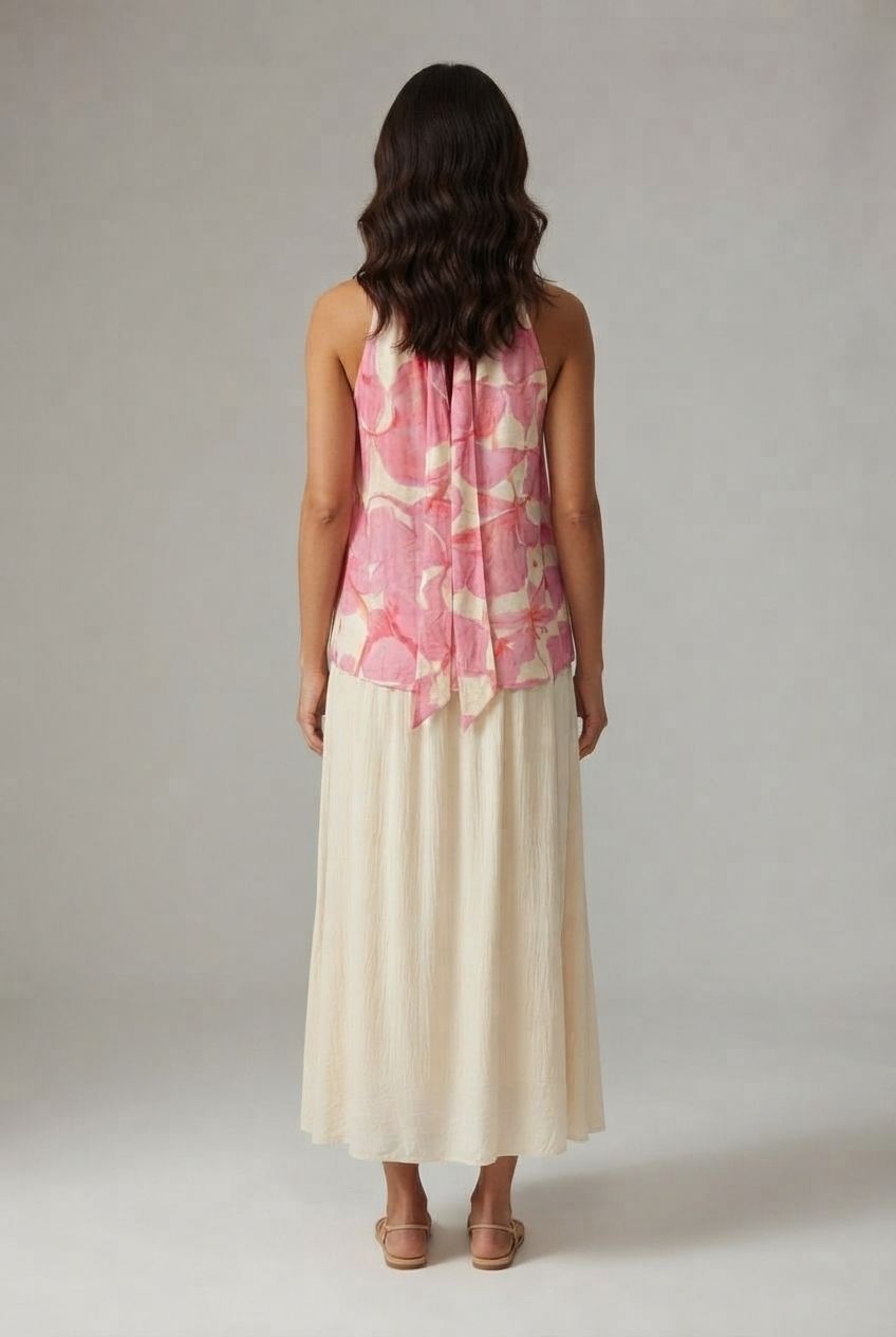 Pauline Floral Necklace Top - Pink