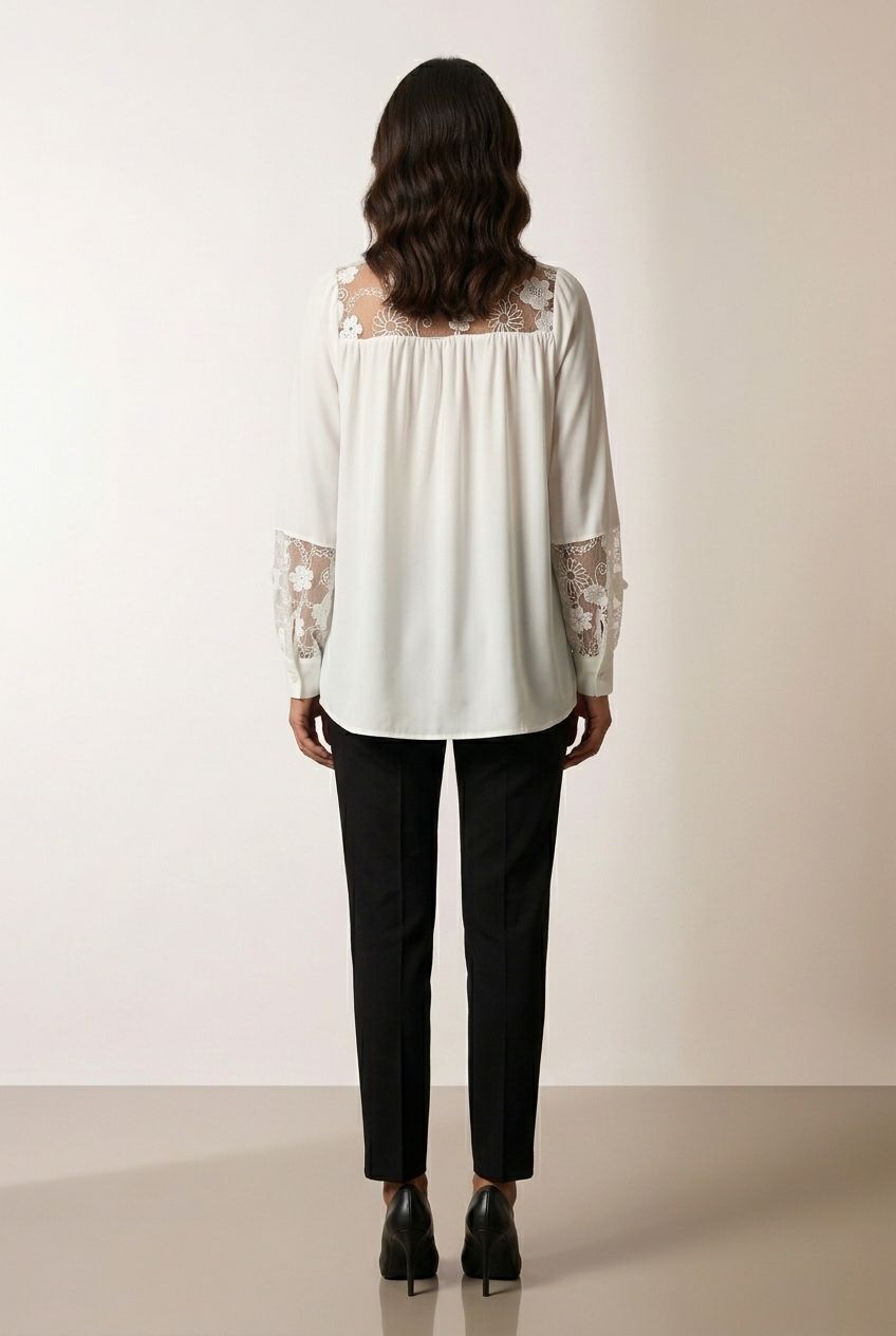 Lorraine Shirt with Lace Details - White