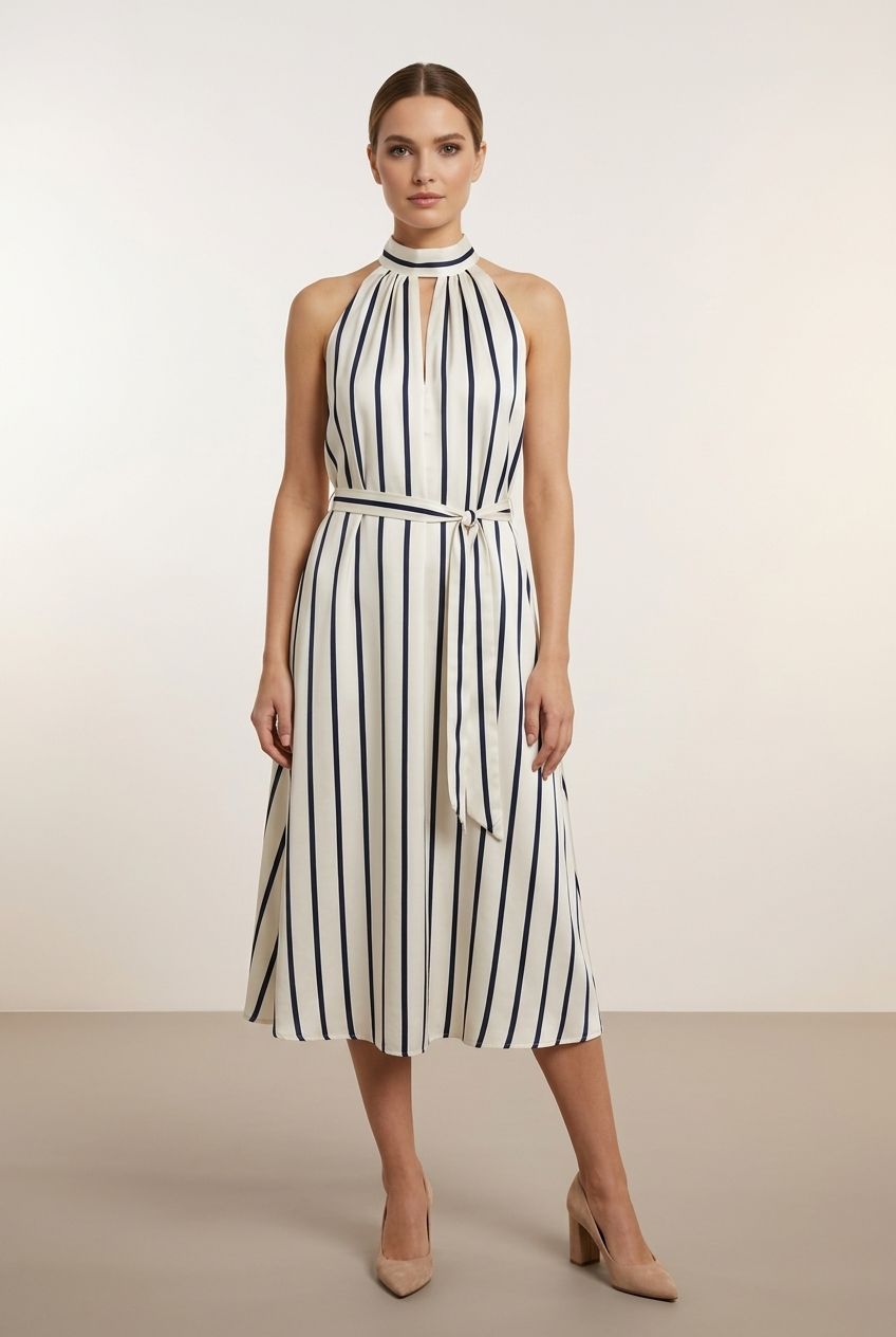 Siobhan Satin Striped Tent Dress - Navy and White