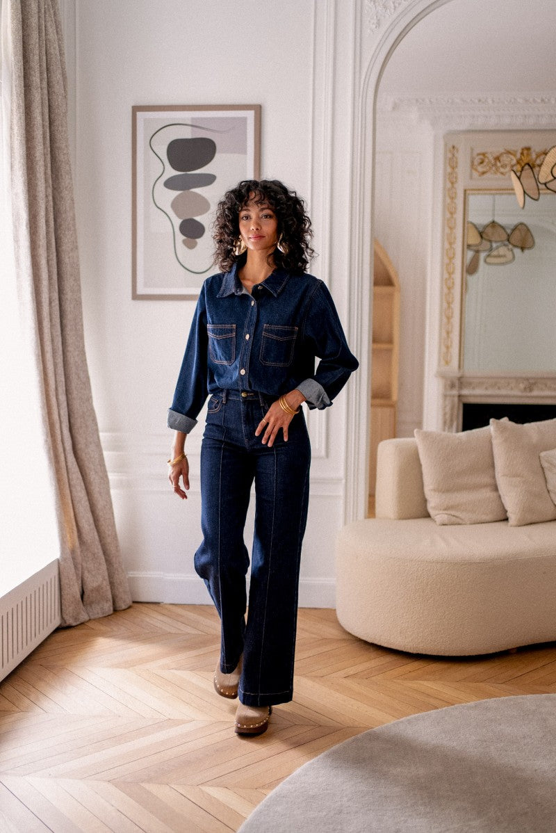 Faustine Front Seam Wide Jeans - Raw Blue