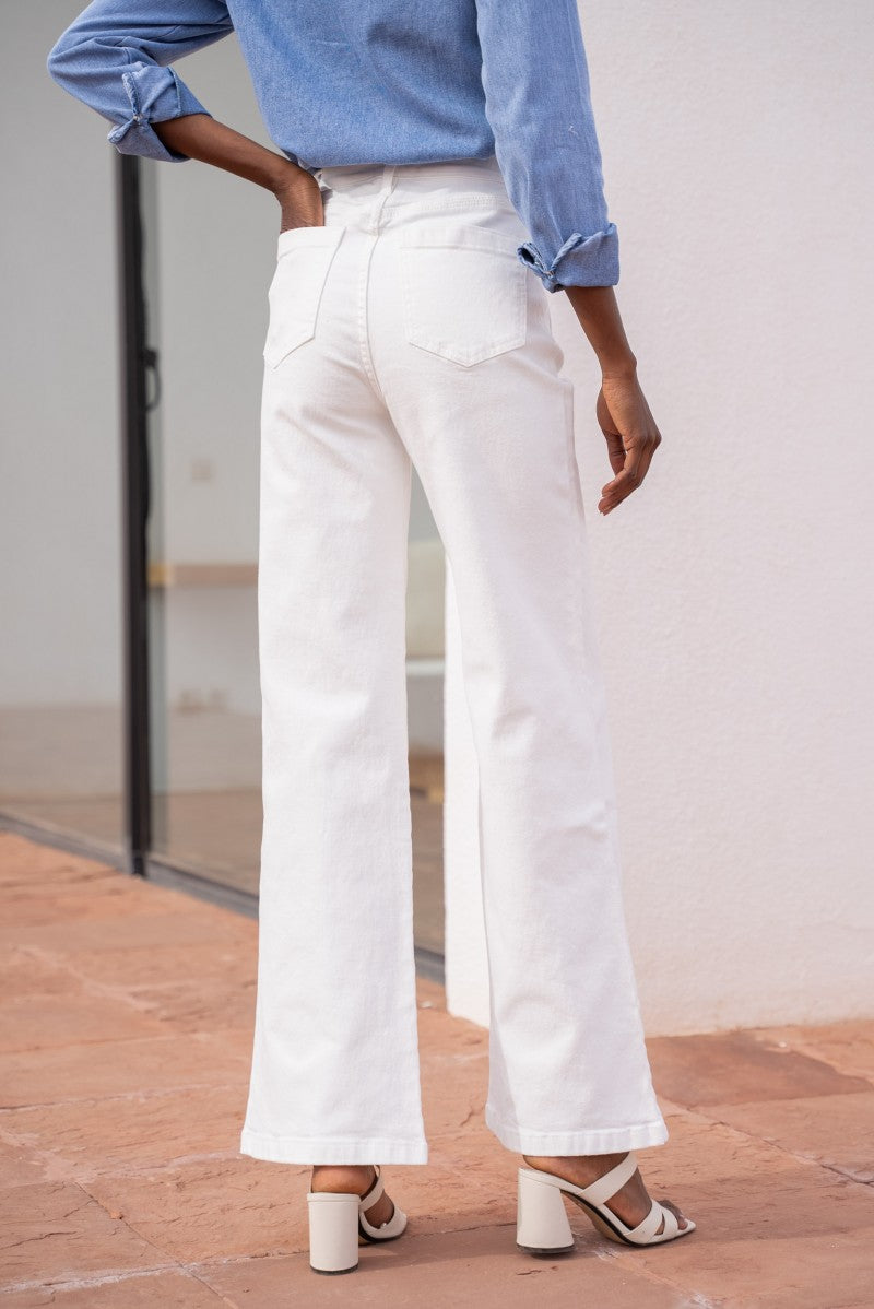 Gaspard Wide Leg Trousers with Front Pocket - White